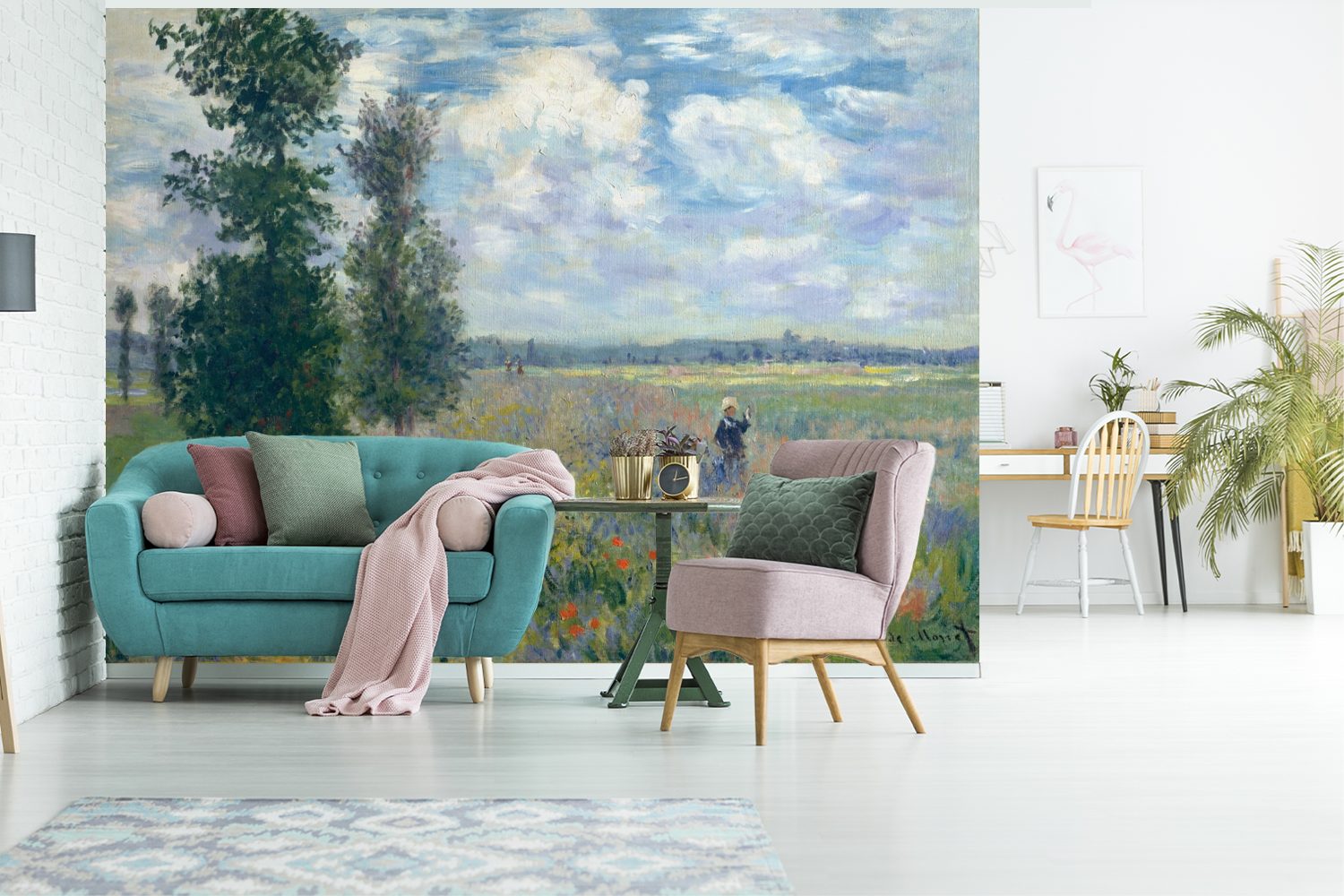 MuchoWow Fototapete Wohnzimmer, (6 Wallpaper Matt, Schlafzimmer, bei Vinyl - Tapete Gemälde Mohnfeld Claude Monet, Kinderzimmer, für bedruckt, St), von Argenteuil