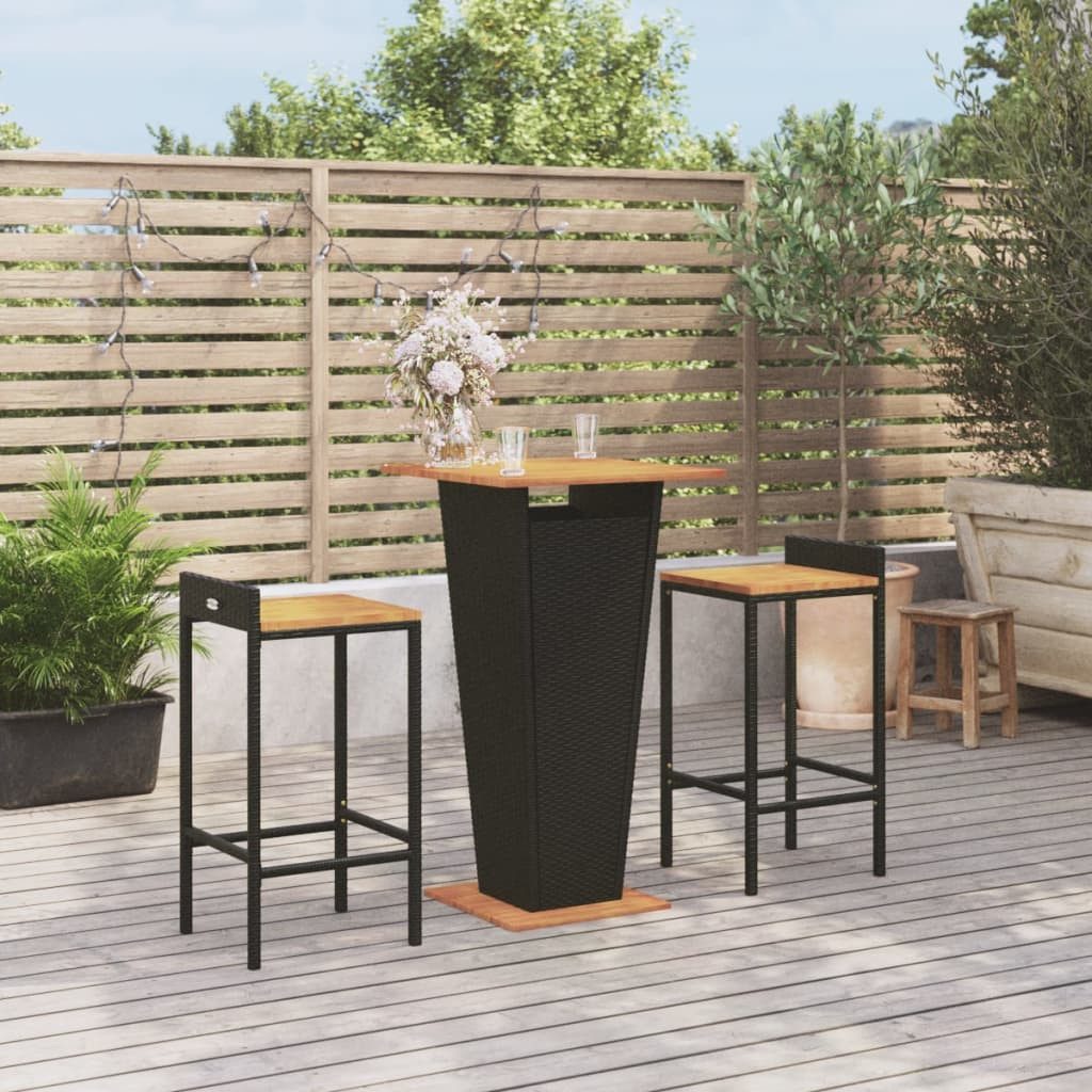 furnicato Gartenbar-Set Echtholz 60x60x110 cm Schwarz, (1-tlg), Witterungsbeständige Sitzgruppe mit integrierter Fußstütze