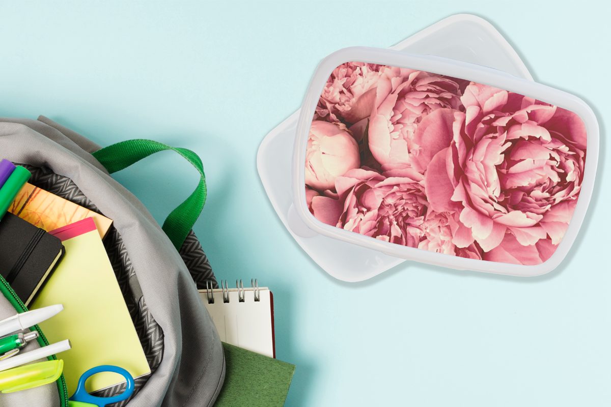 Kinder - und Mädchen Rosa, Lunchbox Brotdose, für für Kunststoff, und MuchoWow Jungs Brotbox Erwachsene, weiß Blume (2-tlg), Rosen -