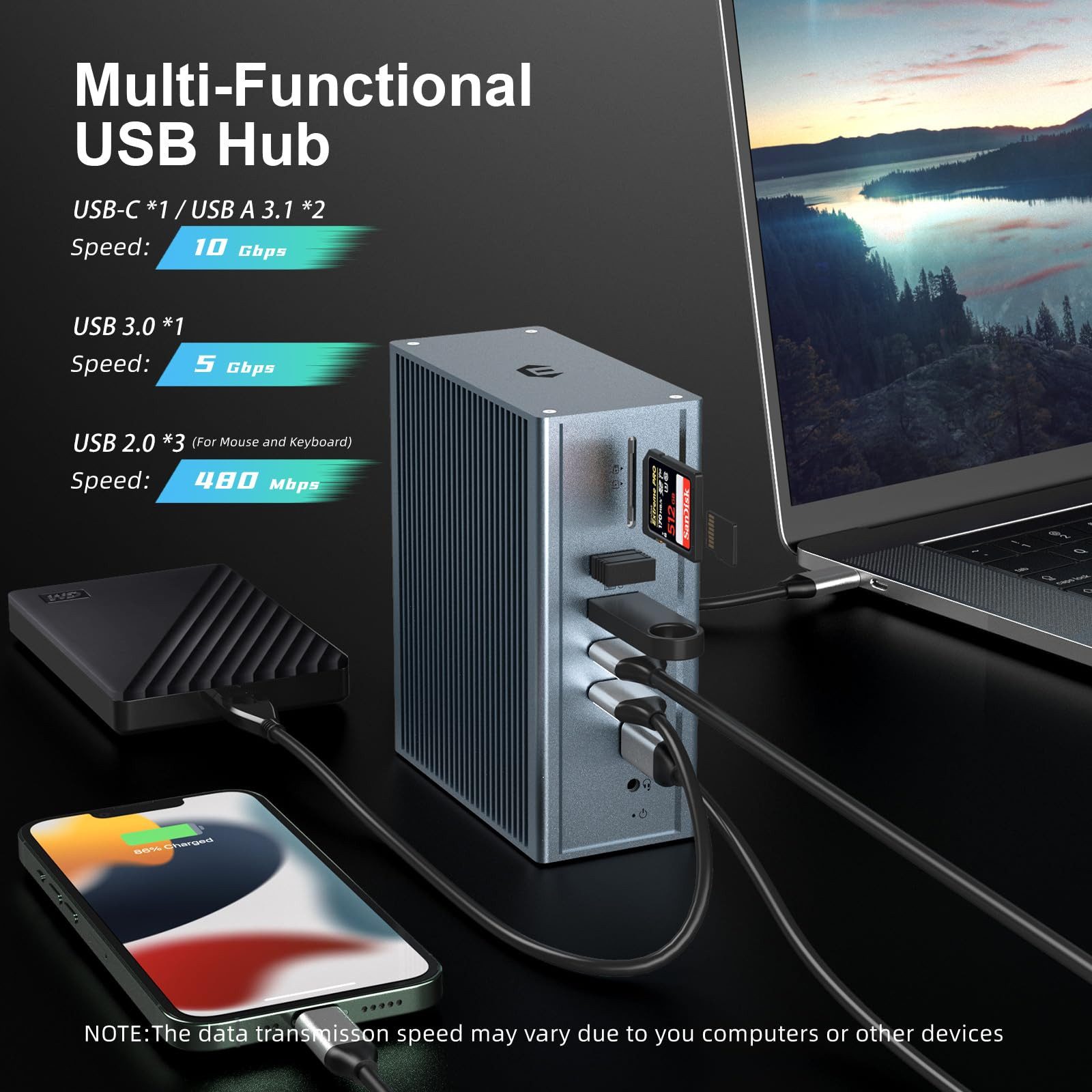 Solarandmore USB C-Dockingstation 16 in 1 Dreifach-Display Universal-Dockingstation USB-Adapter USB-C Stecker zu USB-C, HDMI, Micro-USB, RJ45, SD, TF, Audio