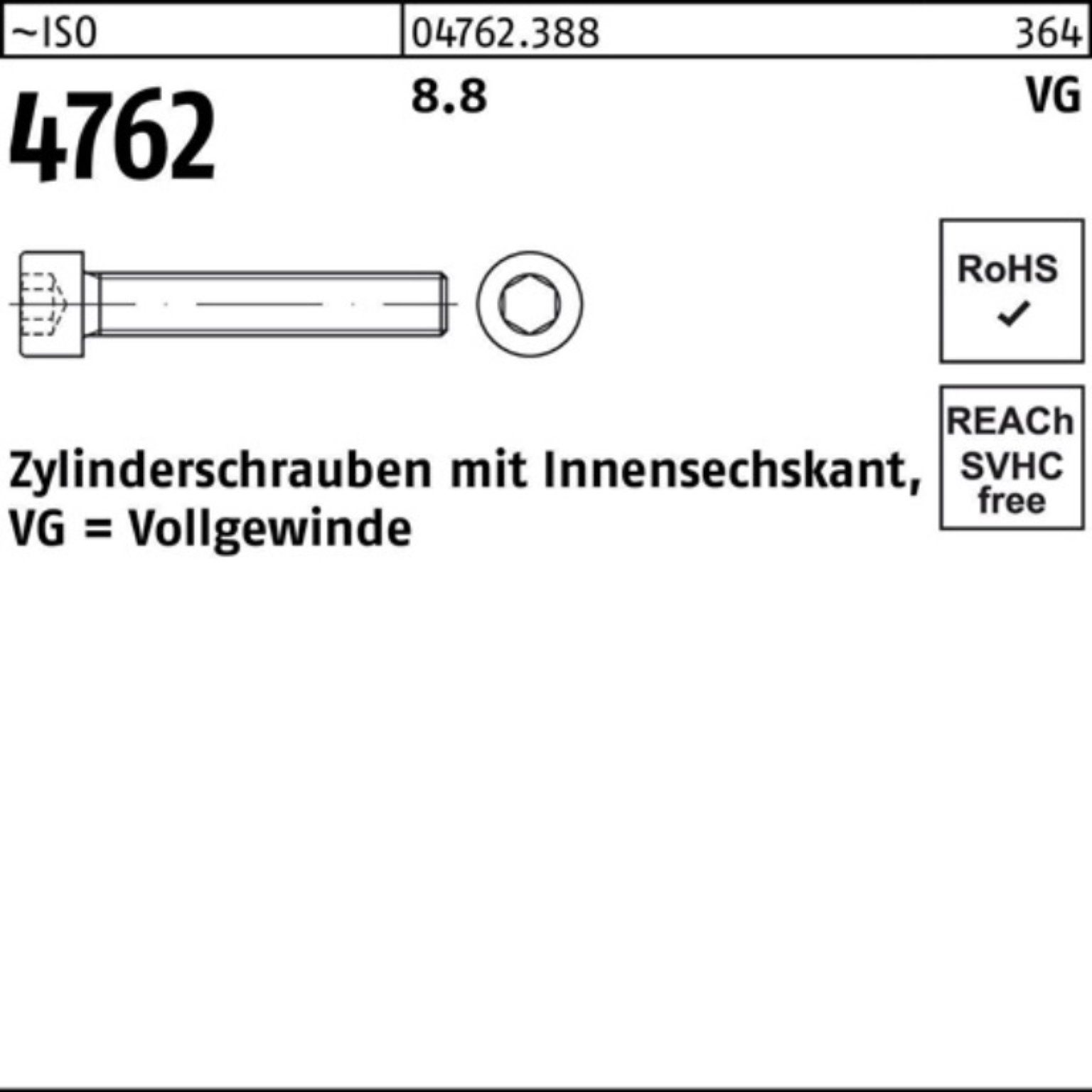 90 200er Zylinderschraube Zylinderschraube Innen-6kt VG 8.8 Pack M6x Stüc 4762 200 ISO Reyher