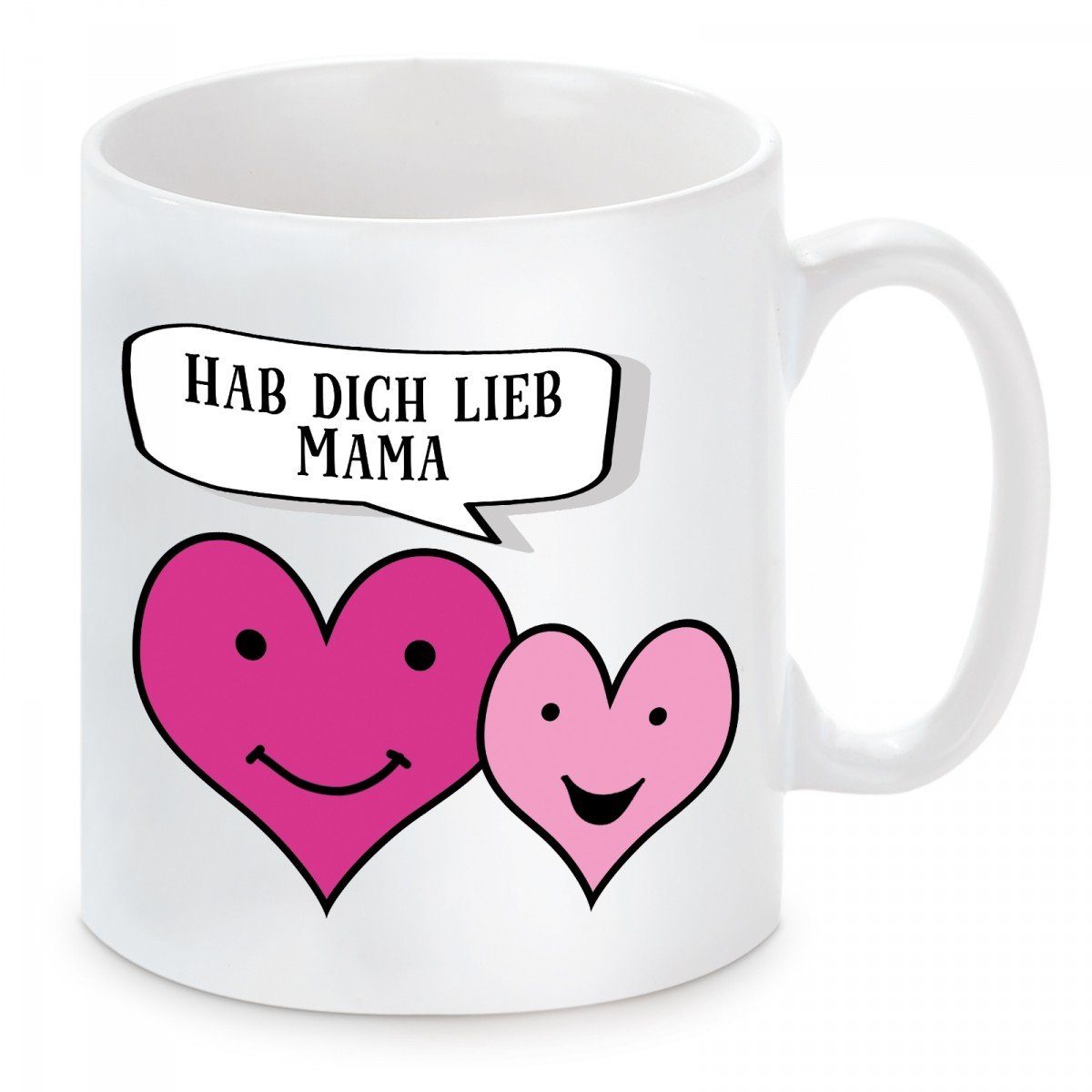 Herzbotschaft Tasse Kaffeebecher mit Motiv Hab dich lieb Mama, Keramik, Kaffeetasse spülmaschinenfest und mikrowellengeeignet