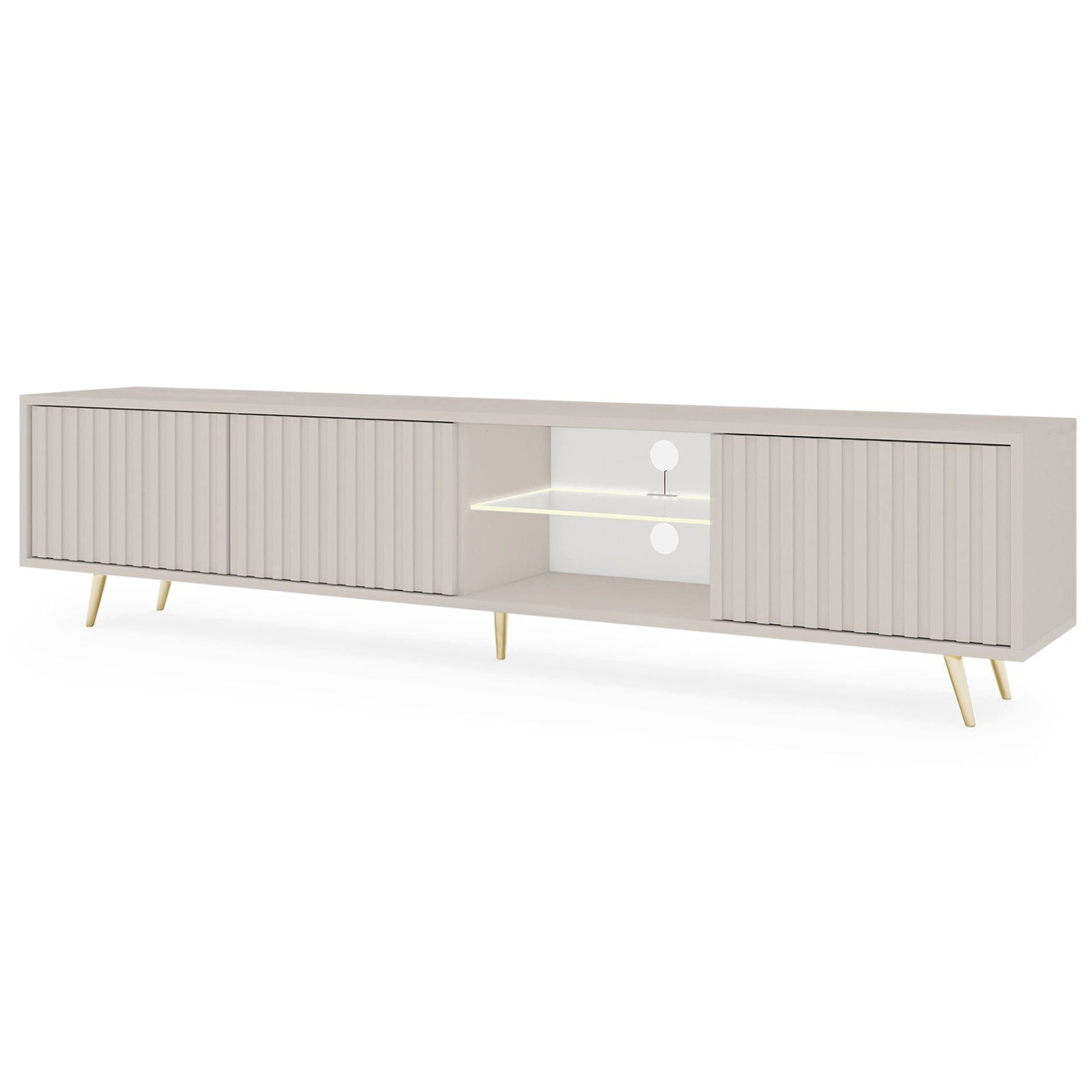 Selsey TV-Schrank Bello mit goldenen Füßen, Lamellenfronten und LED, 175 cm – Bild 4 von 5