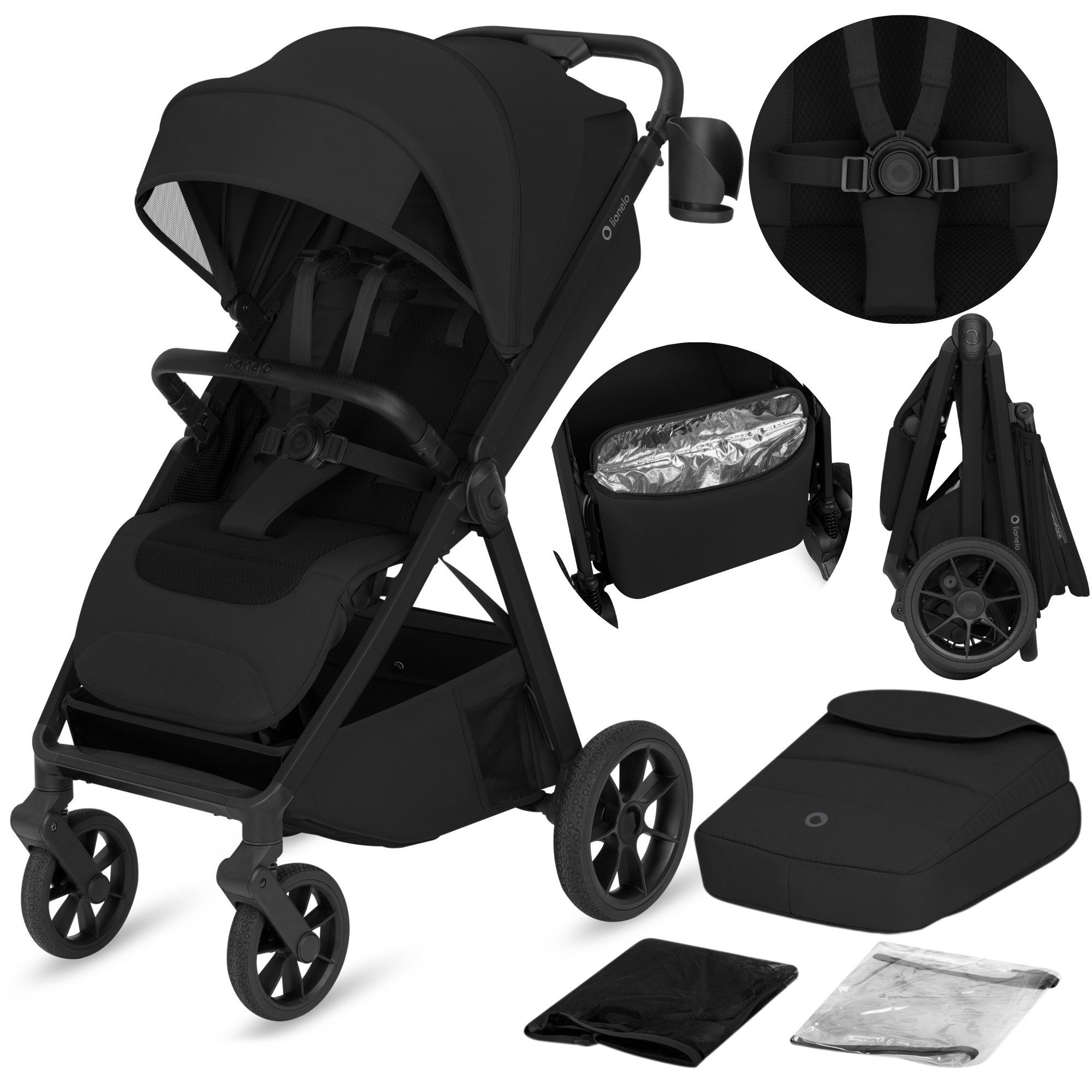 lionelo Kinder-Buggy BETT, (Set), Dri-Seat/ThermBag/inGrip/Click&Ride/XXL-Verdeck UPF50+