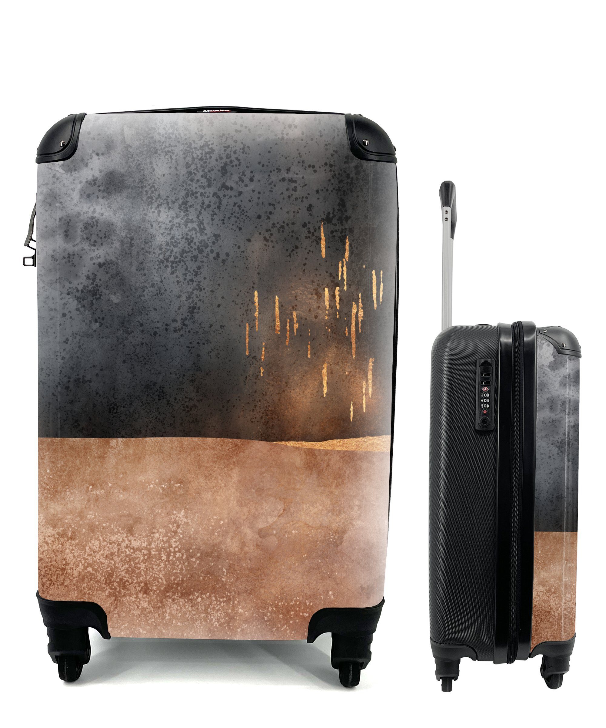 MuchoWow Handgepäckkoffer Abstrakt - Gold - Design, 4 Rollen, Reisetasche mit rollen, Handgepäck für Ferien, Trolley, Reisekoffer