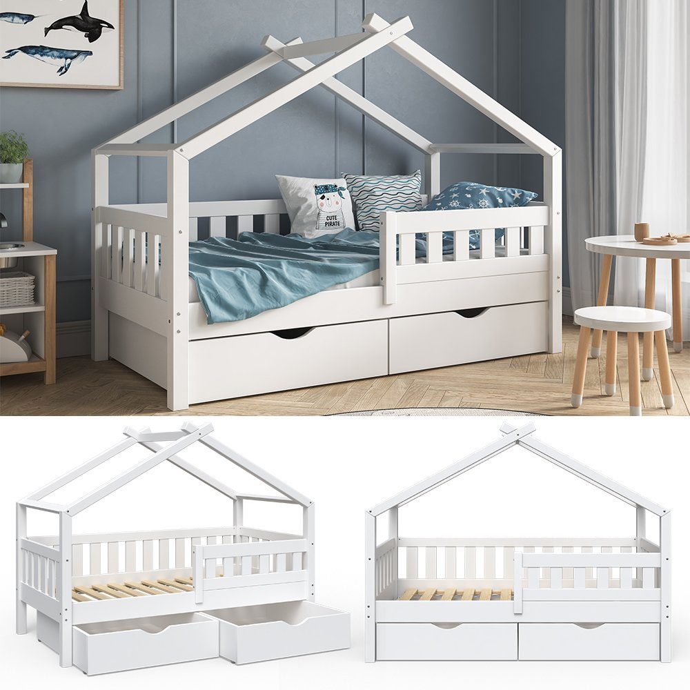VitaliSpa® Hausbett Design, Weiß, 80x160 cm mit 2 Schubladen (1-tlg) günstig online kaufen