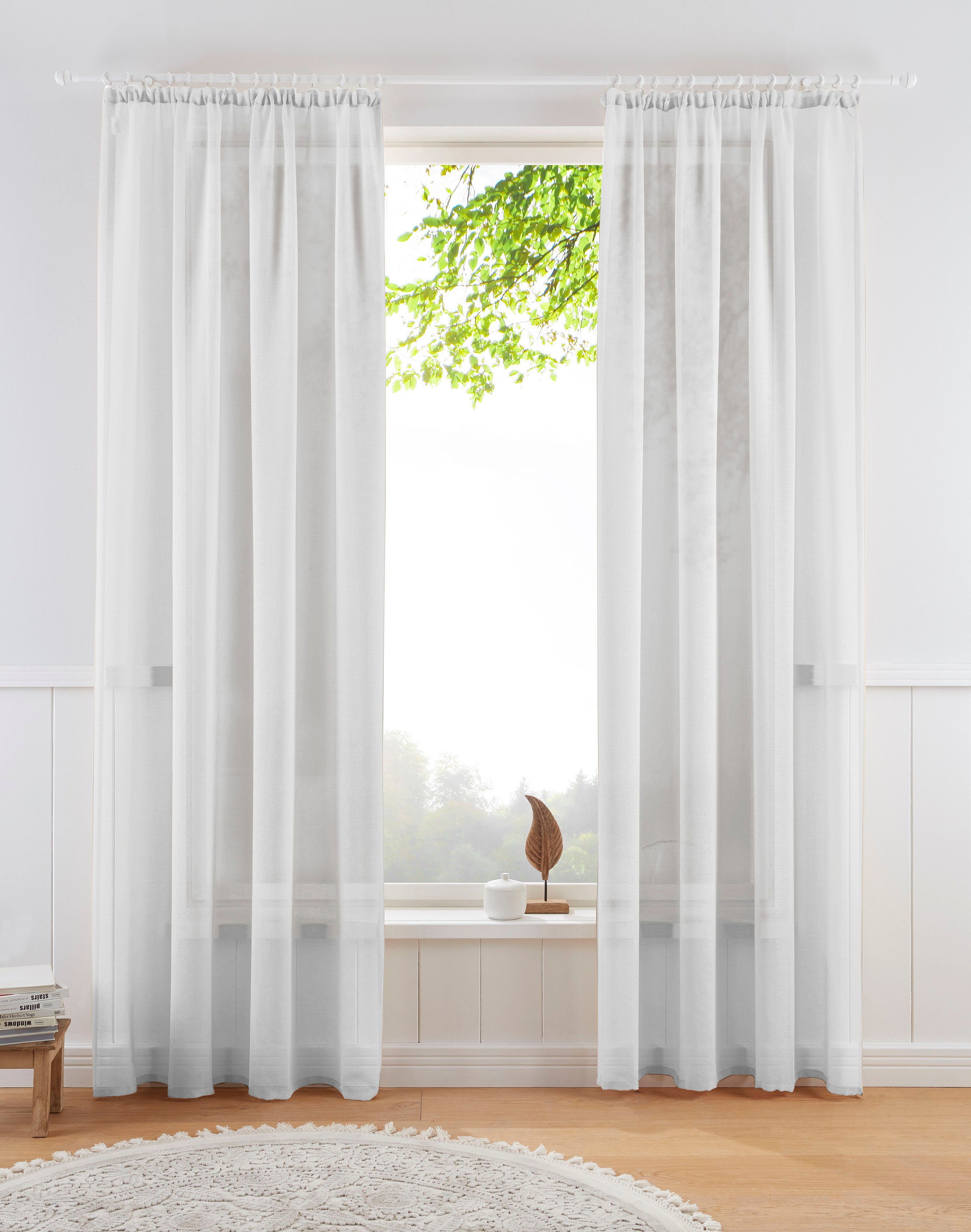 OTTO home Gardine TENDER (1 St), Kräuselband, halbtransparent, Leinen Optik mit Struktur, monochrom, Bestseller