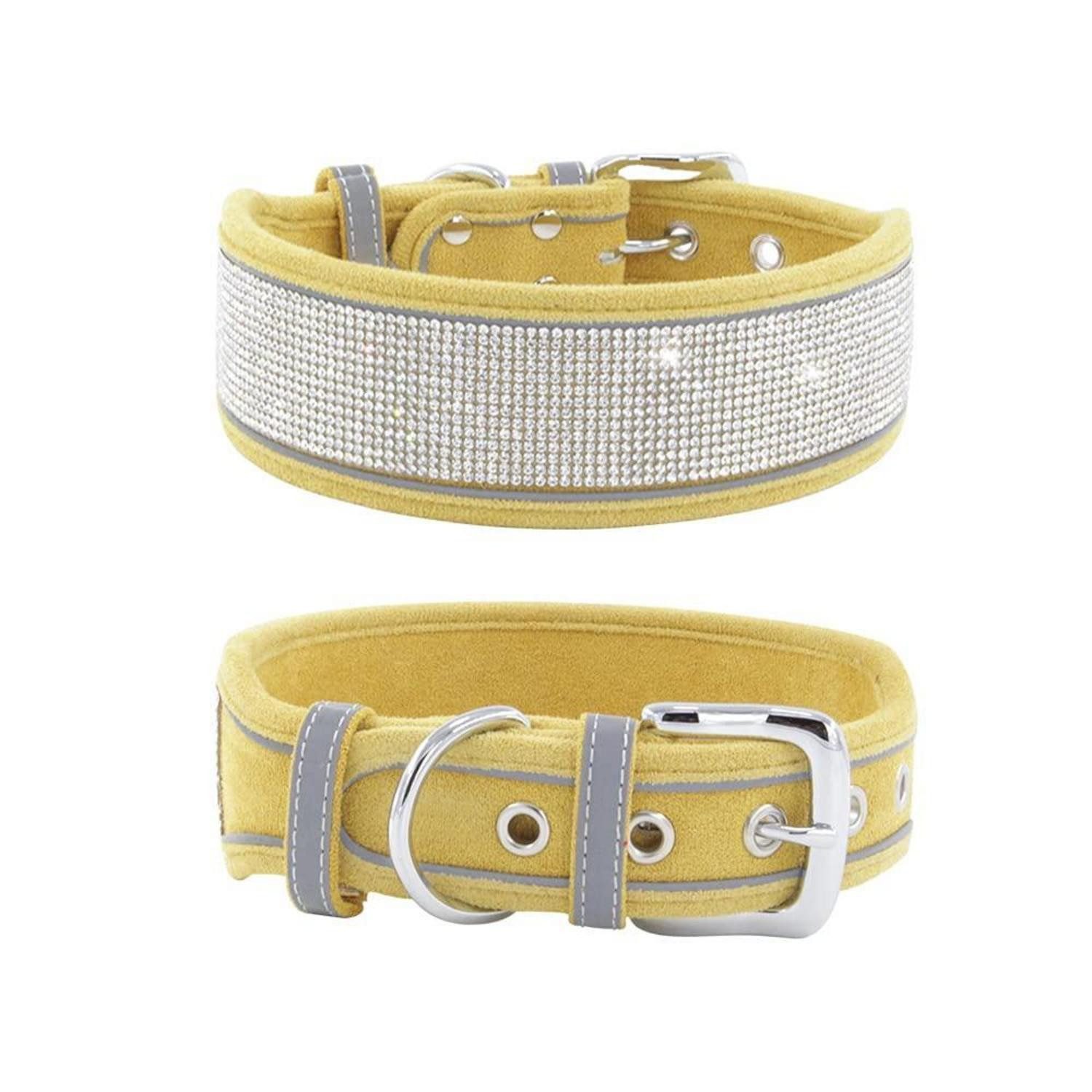 LuxusKollektion Hunde-Halsband Hundehalsband Strass Gelb M in Lederoptik, Textil