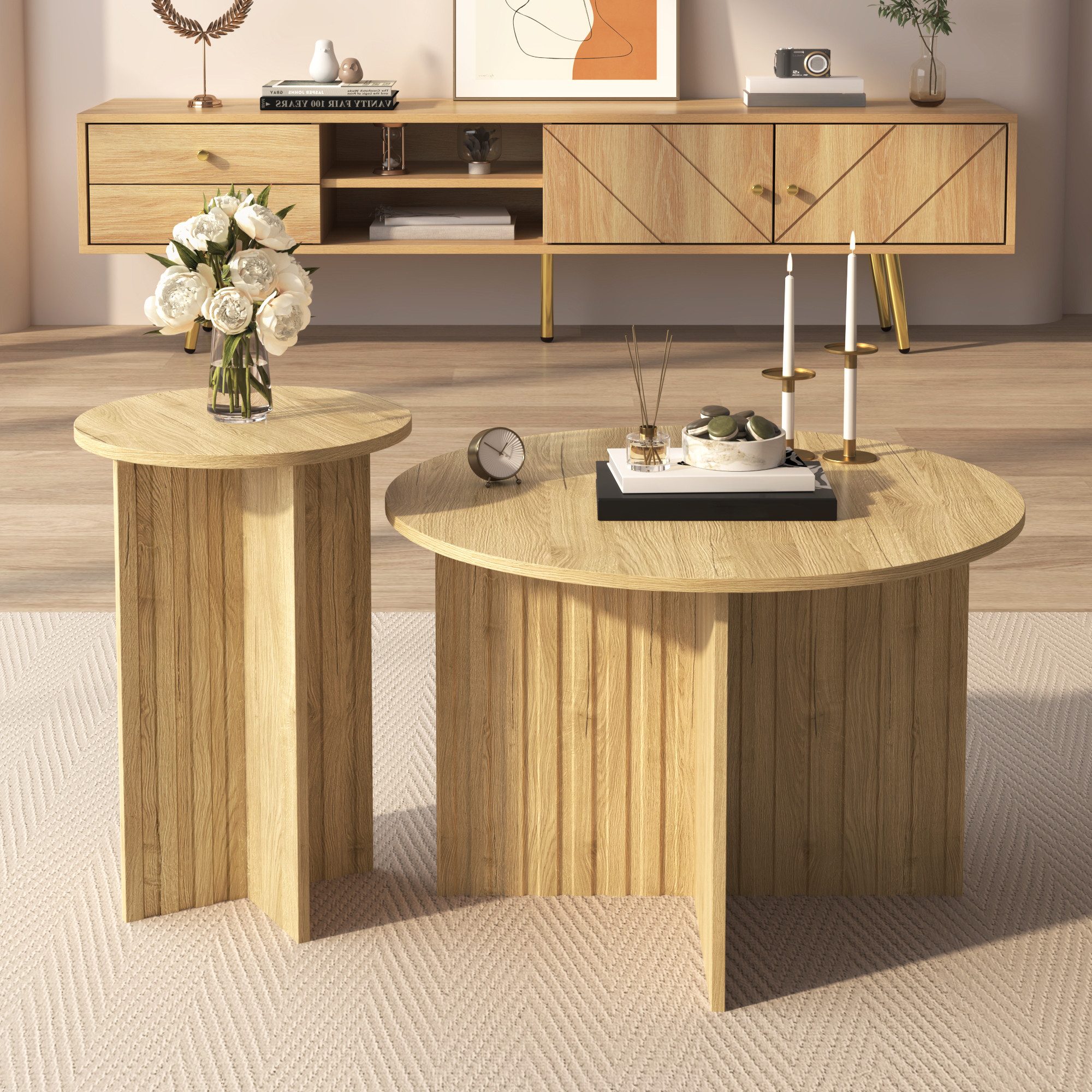 KLAM HOME Couchtisch Modernes 2-tlg Nesttisch-Set im skandinavischen Design (Platzsparend als Couchtisch oder Beistelltisch nutzbar), Stabile MDF/PB Bauweise fü – Bild 4 von 5