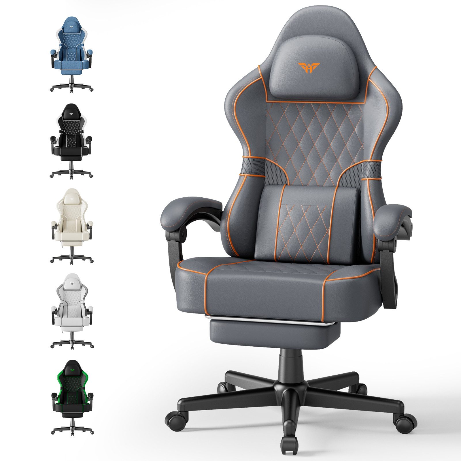 Huracan Gaming-Stuhl Gamer Chair mit verstellbare Kopfstütze und Lendenkissen,Ergonomisch