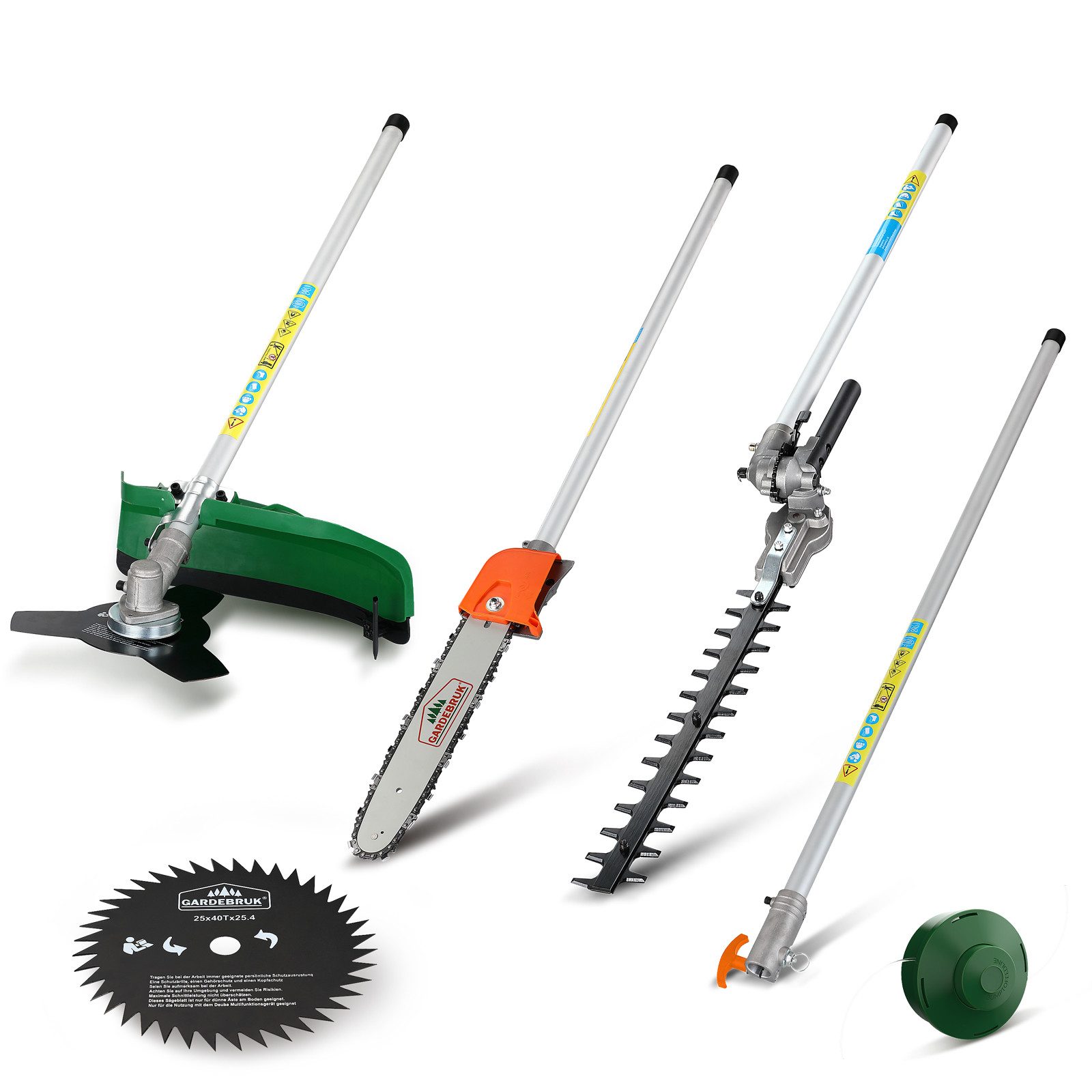 Gardebruk Benzin-Motorsense, GBMT520 2 PS Tragegurt 5 in 1 Multitool 1m Verlängerung 3x Fadenspule