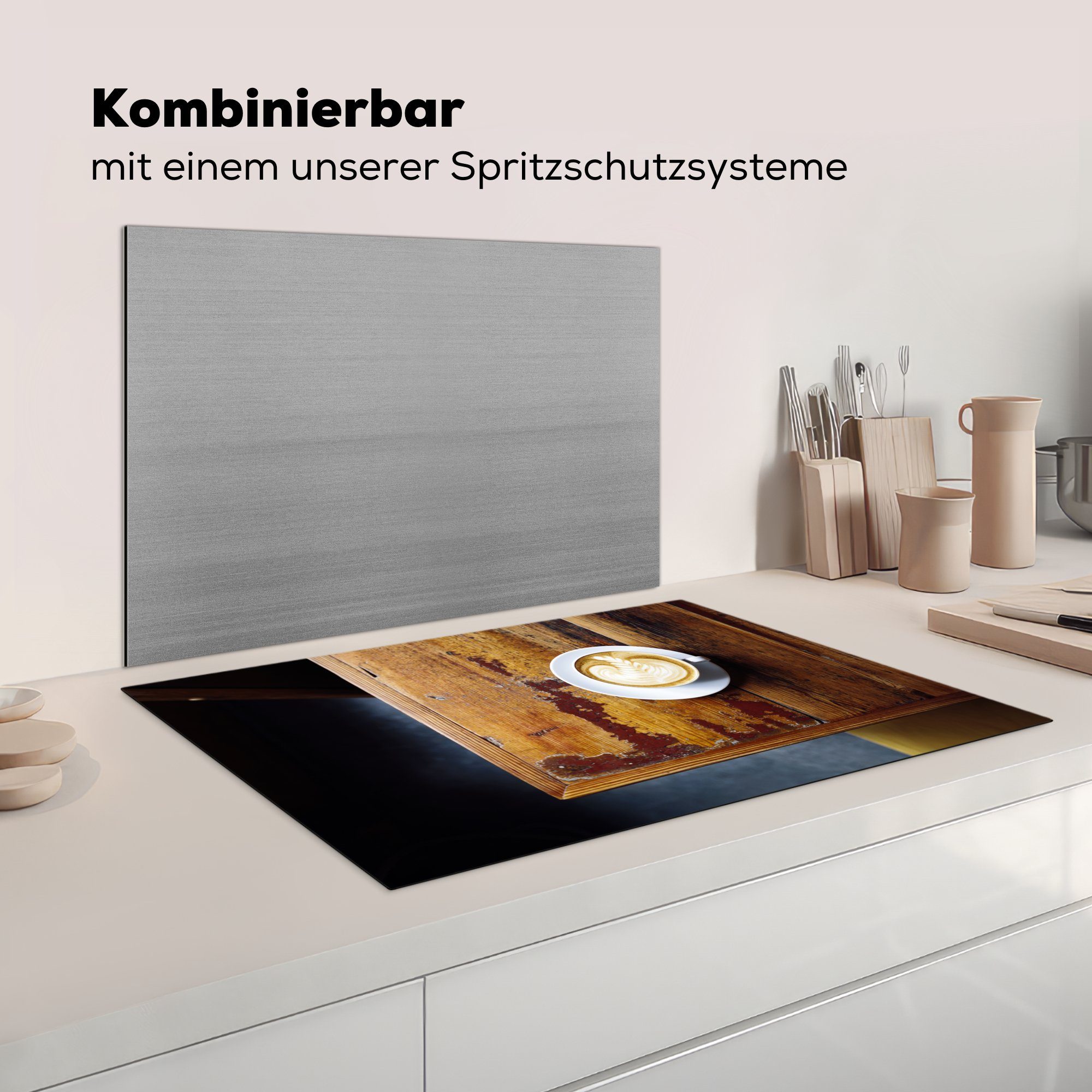 Luftaufnahme tlg), cm, 81x52 Herdblende-/Abdeckplatte Ceranfeldabdeckung für MuchoWow Cappuccinos, eines Schutz Induktionskochfeld Vinyl, Eine die (1 küche,