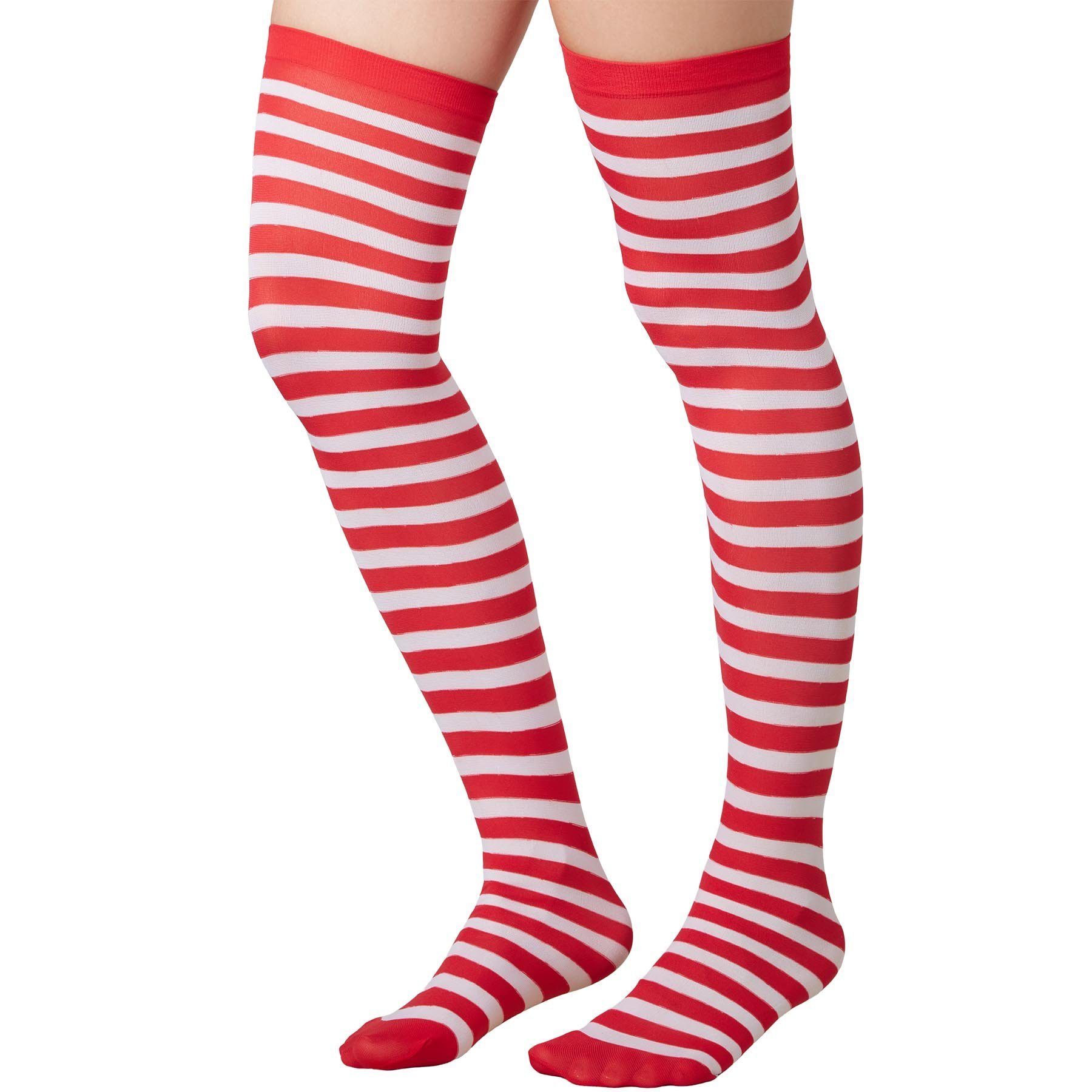 dressforfun Kostüm Gestreifte Overknee-Strümpfe rot-weiß, Halterlose Overkn günstig online kaufen