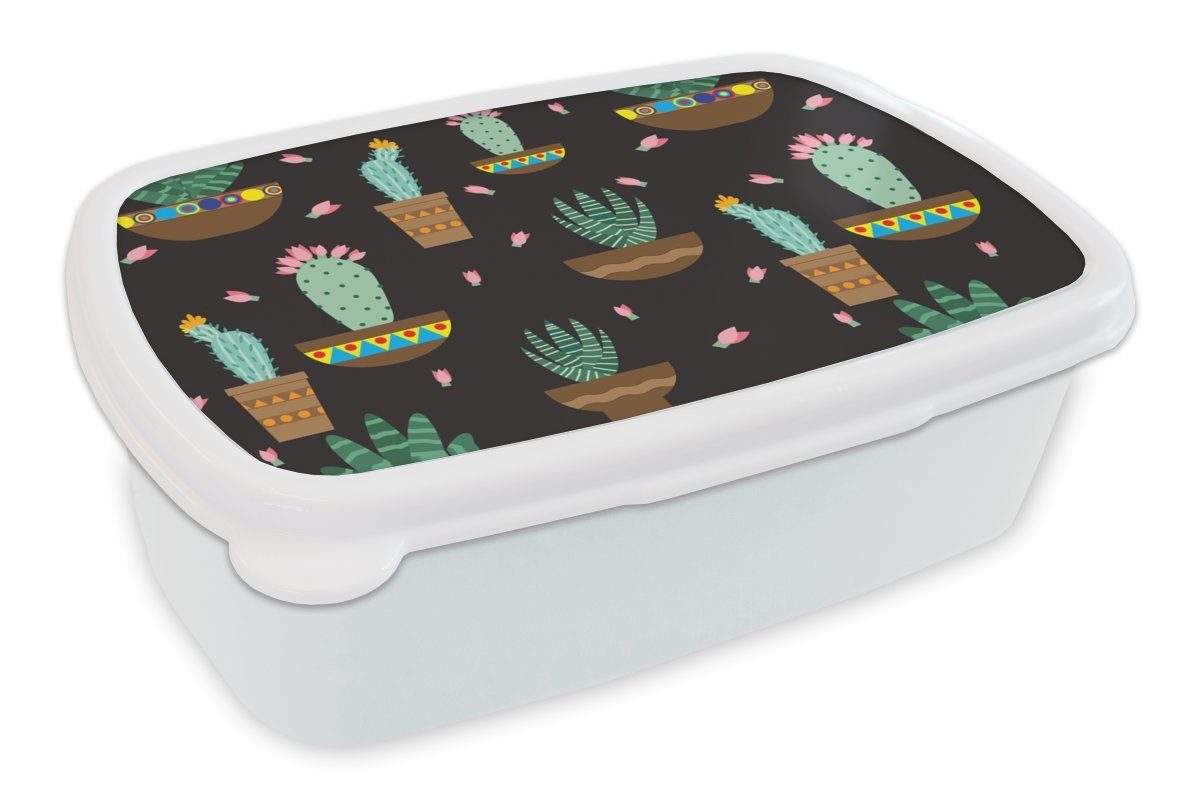 für Mädchen Muster Brotdose, Lunchbox Kinder Kunststoff, (2-tlg), Erwachsene, Kaktus weiß MuchoWow Pflanzen, - und für Jungs Brotbox und -
