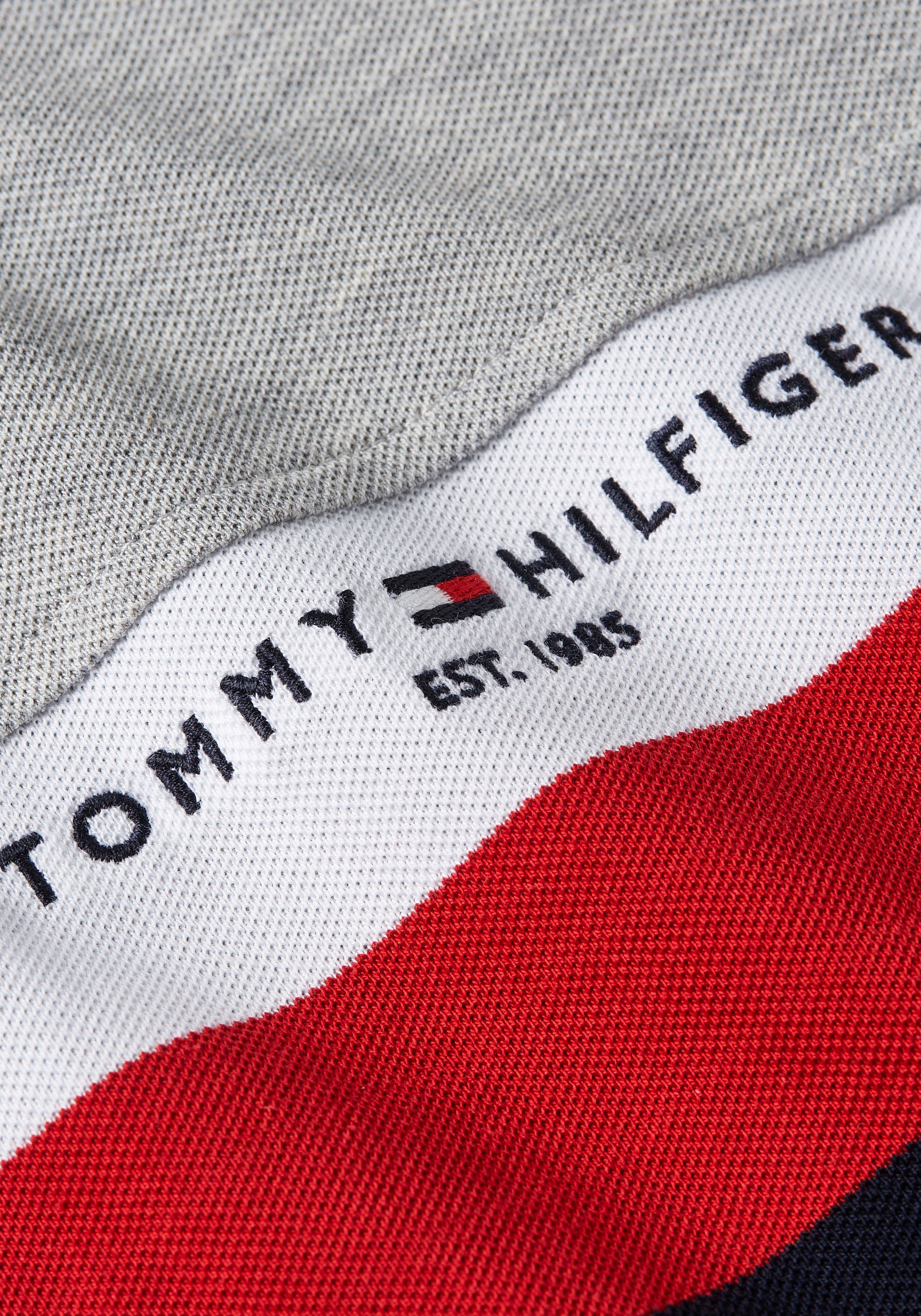 Tommy Hilfiger Poloshirt Light Colorblocking Grey POLO Heather SLIM mit in CHEST TH Logofarben COLOURBLOCK