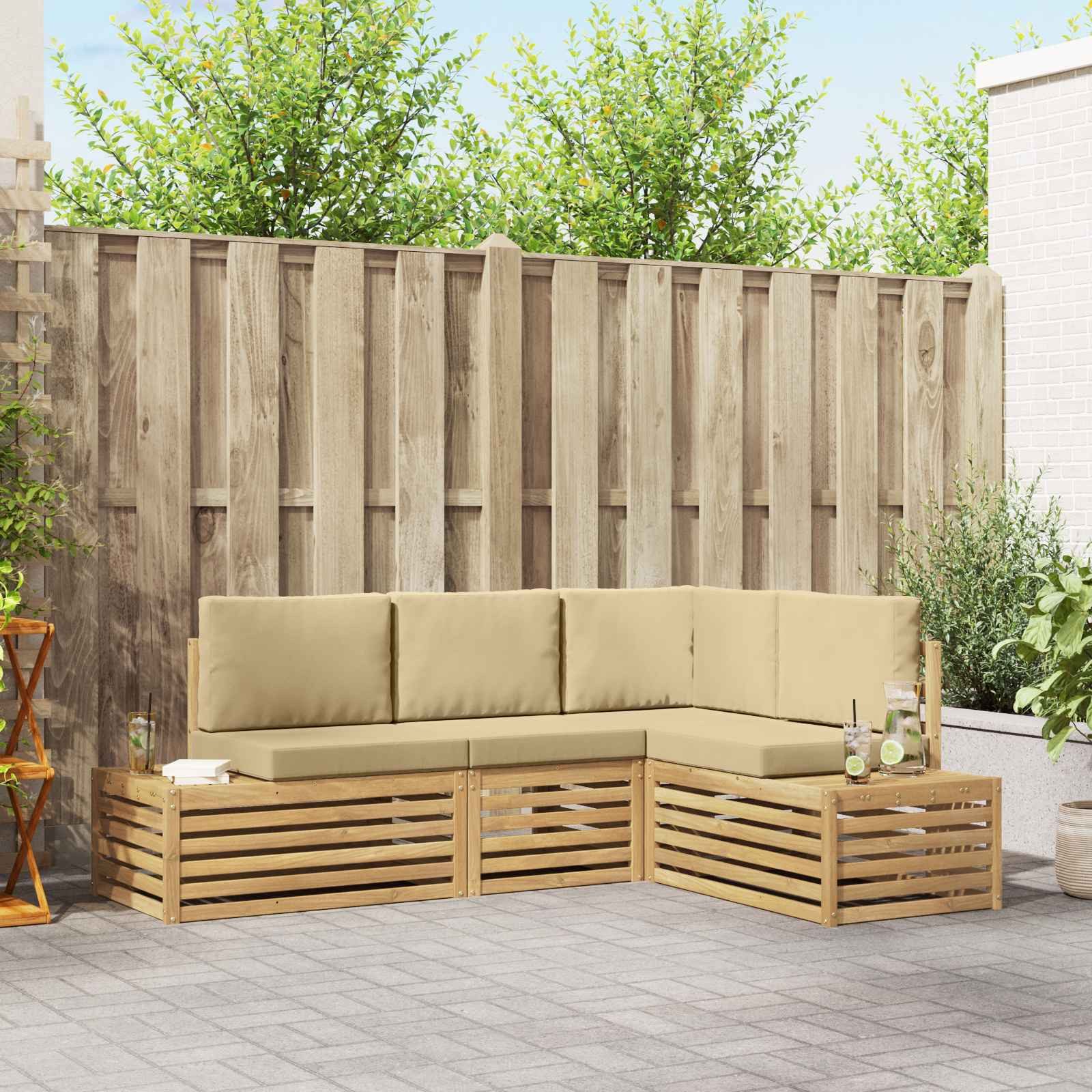 vidaXL Sofaelement Outdoor-Sofagarnitur mit Kissen 4 Stück Weiß Massivholz (4 St)