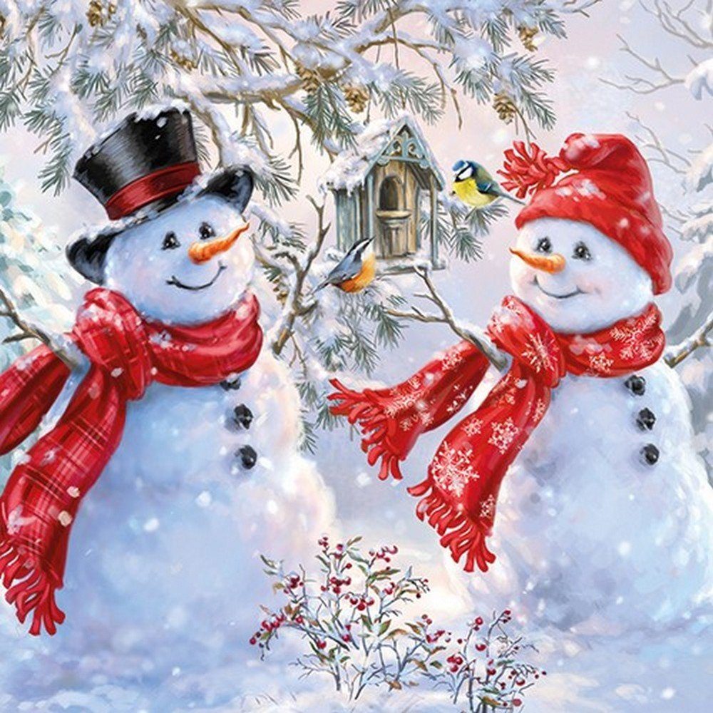 Ambiente Luxury Paper Products Papierserviette 20 Servietten Snowmen and Birds 33x33cm, (20 St)