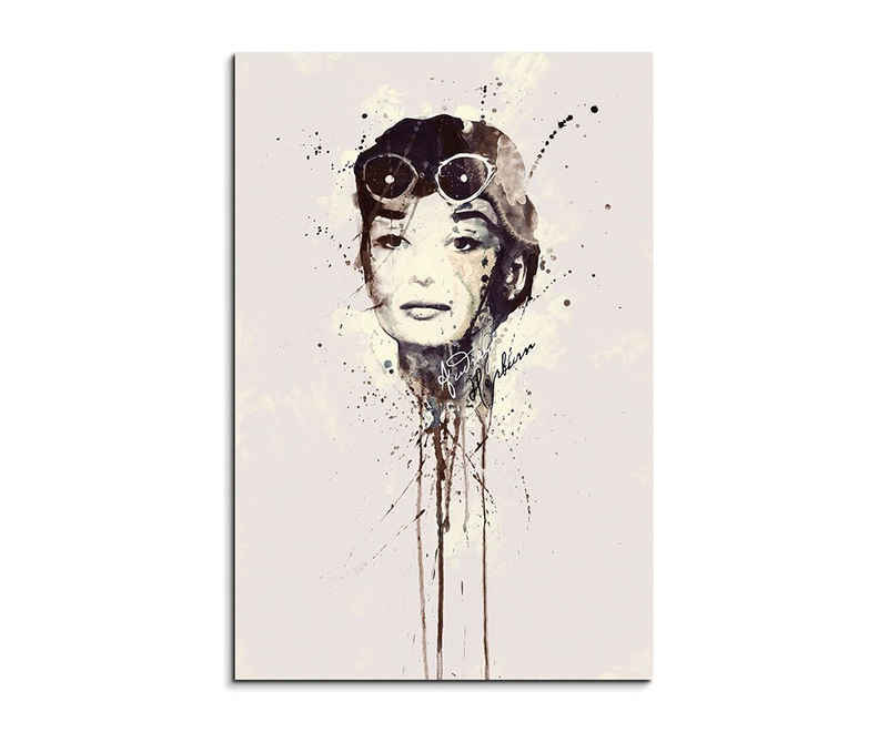Sinus Art Leinwandbild Audrey Hepburn IV 90x60cm Keilrahmenbild Kunstbild Aquarell Art Wandbild auf Leinwand fertig gerahm