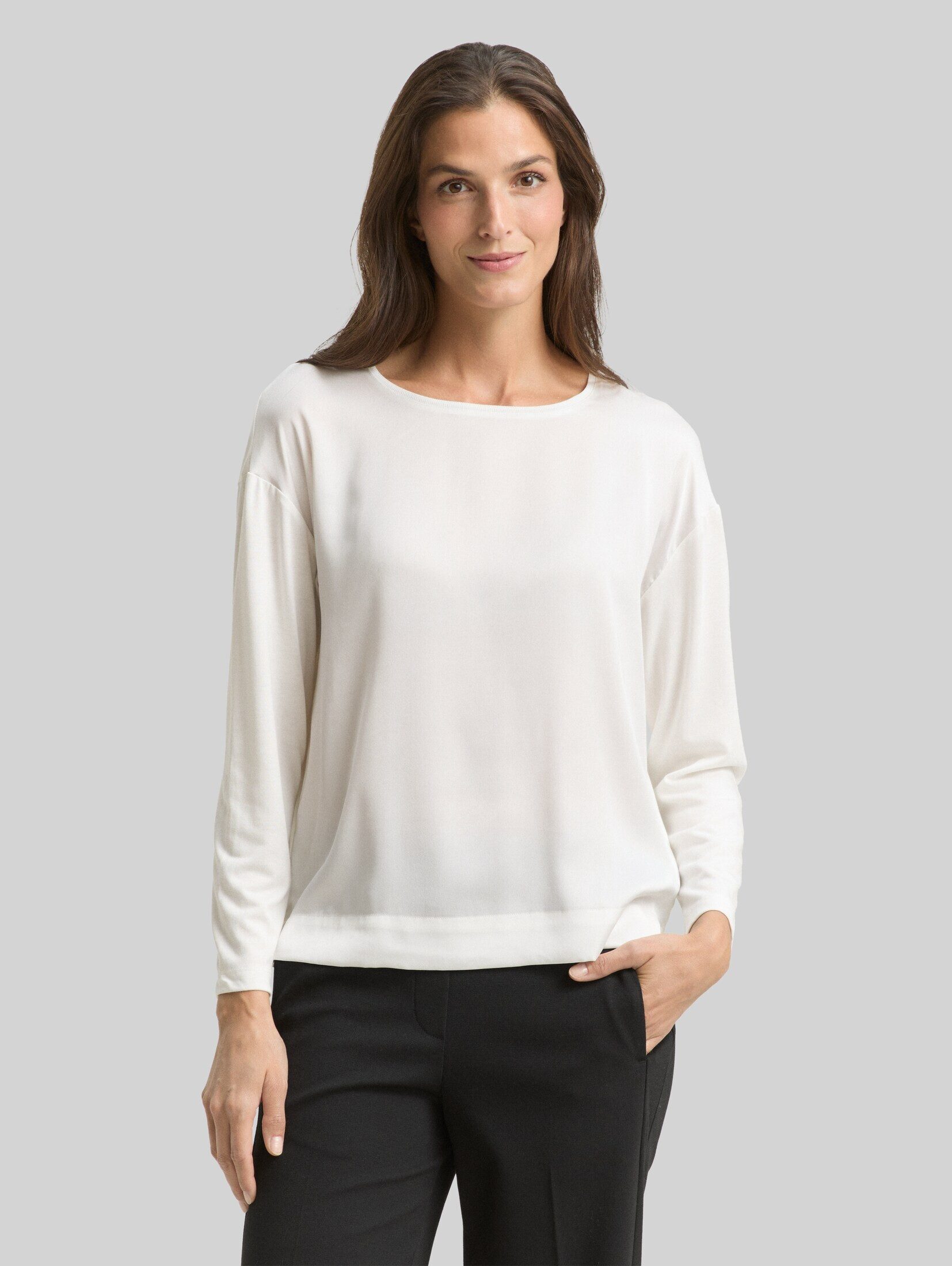 TOM TAILOR Langarmshirt T-Shirt Loose Fit Langarmshirt im Material-Mix