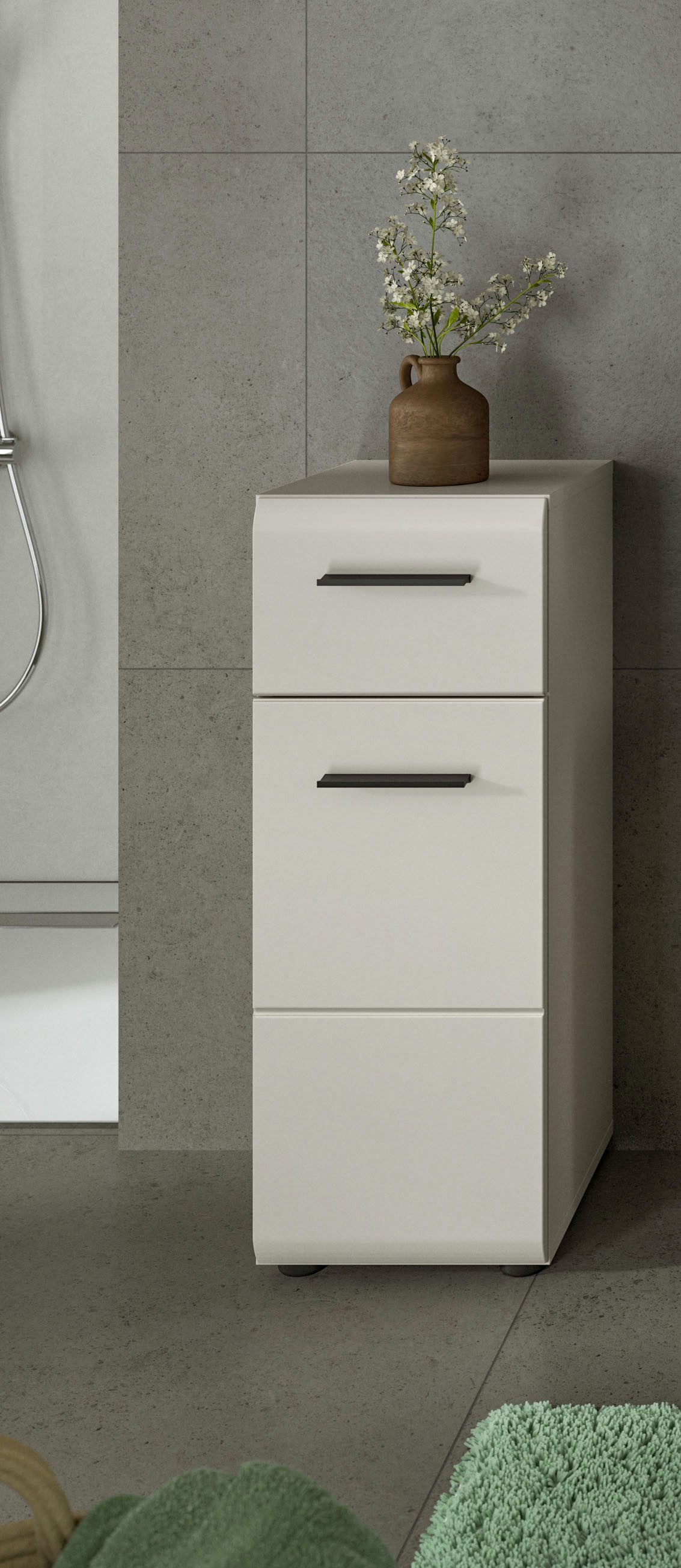 welltime Unterschrank FLORENZ, Höhe 80 cm, 1 Tür, 1 Schubkasten (1-St., TOPSELLER) Türanschlag wechselbar, hochwertige MDF Front, Badschrank, Bad