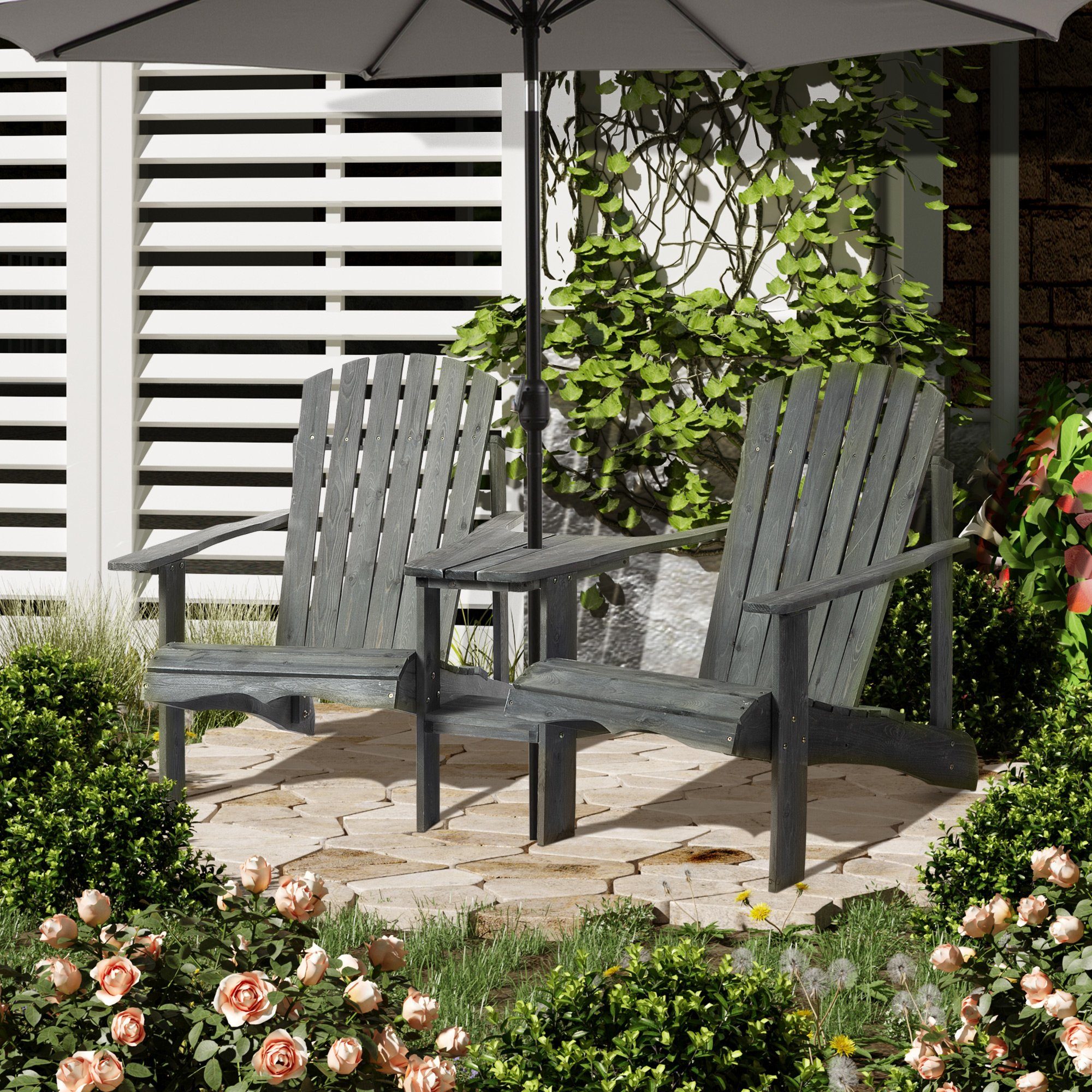 Outsunny Gartenstuhl Adirondack mit Tisch und günstig online kaufen