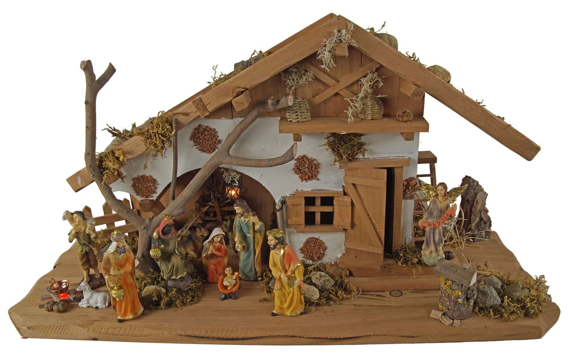 Krippenursel Krippe Weihnachtskrippe Basel inkl. 12-tlg. Figurensatz K 650-9 (12-tlg), Handbemalte Figuren, handbearbeitet Weihnachtskrippe