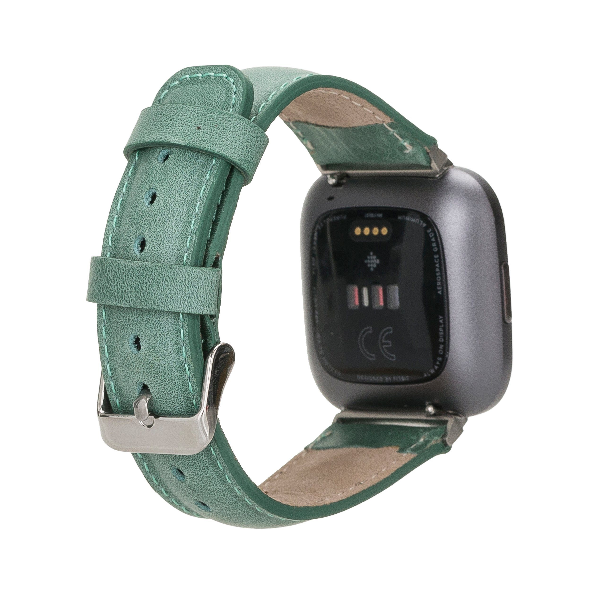 Renna Leather Smartwatch-Armband Fitbit Versa 4 / 3 / Sense & 2 Armband Echtes Leder Ersatzarmband TÜRKIS