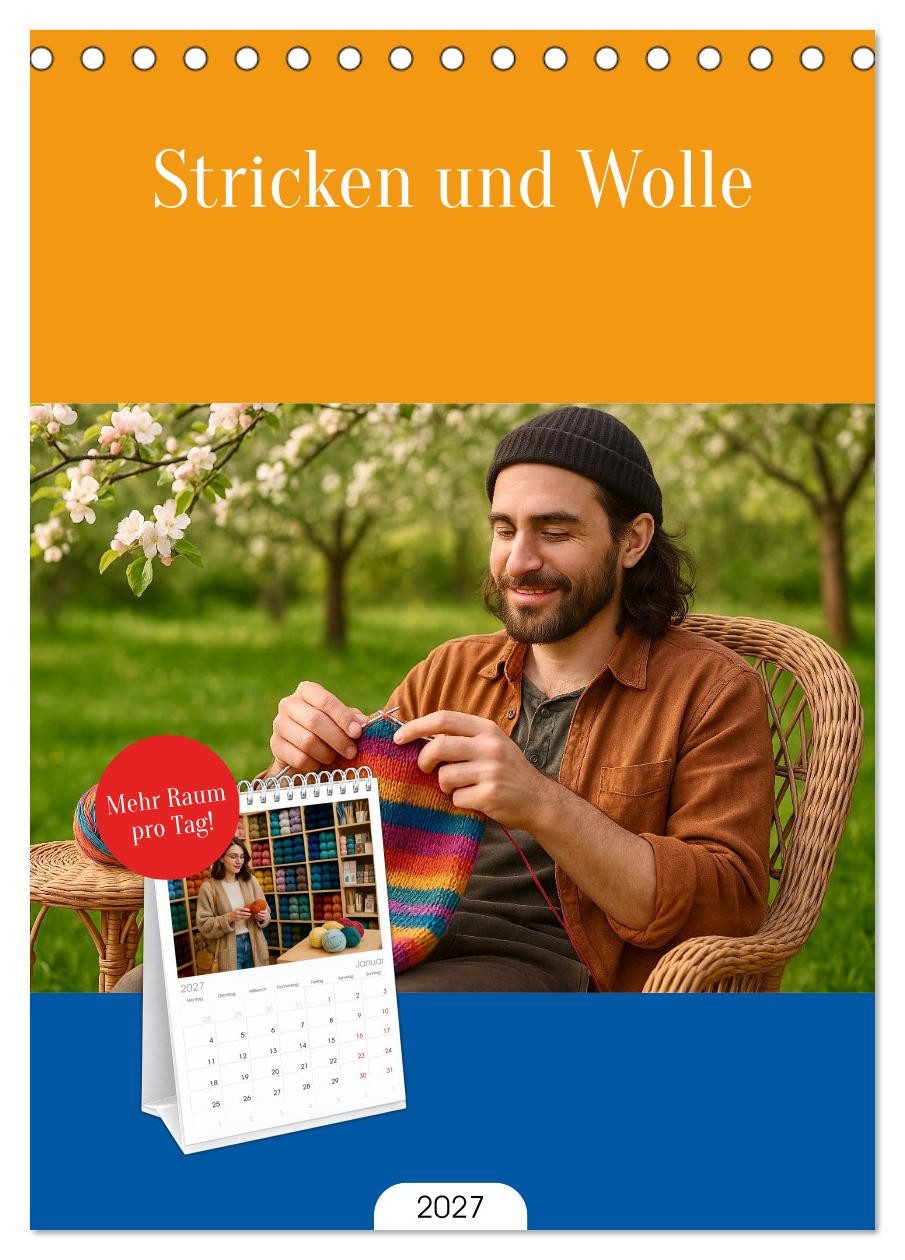 CALVENDO Tischkalender Tischplaner 2027 - Stricken und Wolle (A5 Tischkalender zum Aufstellen