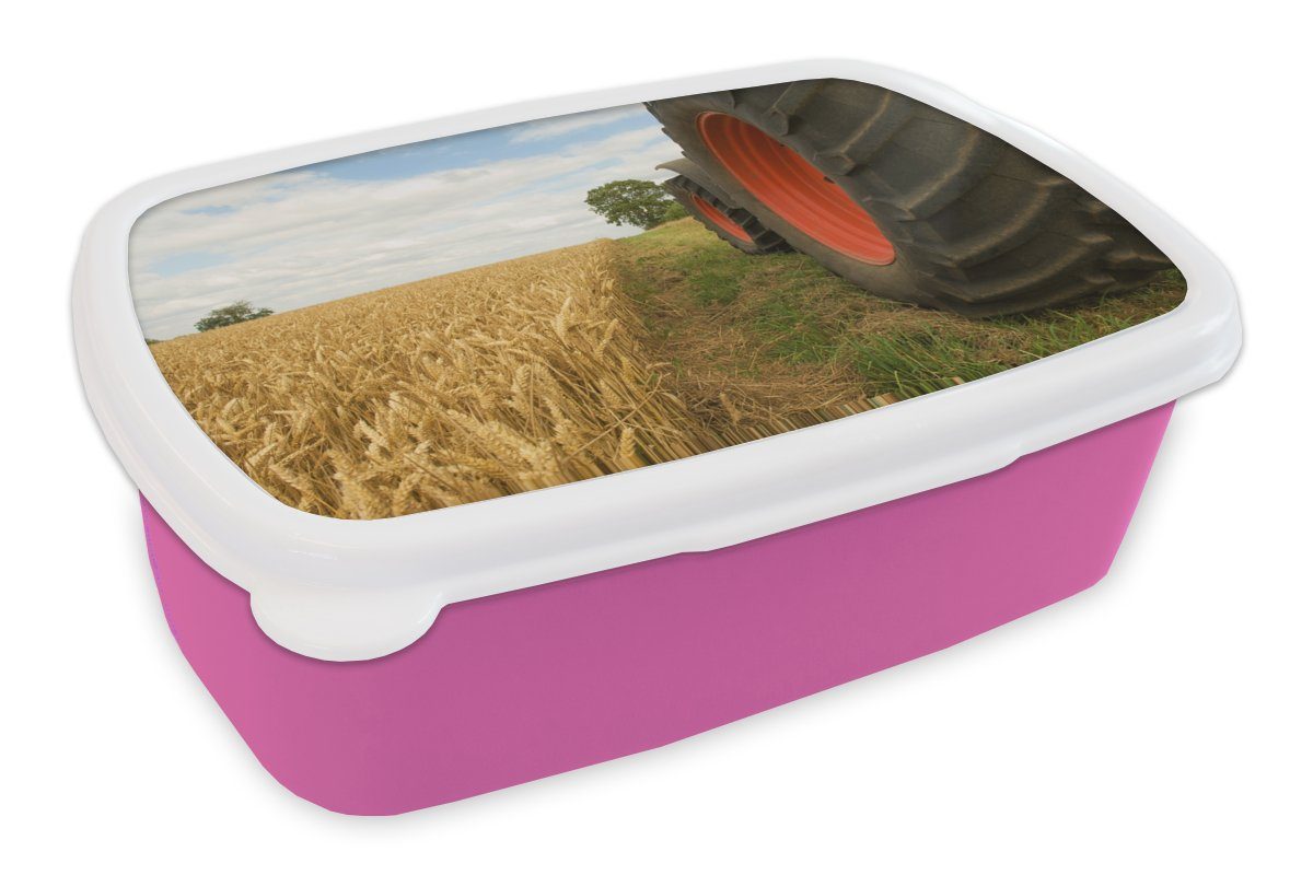 MuchoWow Lunchbox Traktor - Räder - Weizen, Kunststoff, (2-tlg), Brotbox für Erwachsene, Brotdose Kinder, Snackbox, Mädchen, Kunststoff rosa