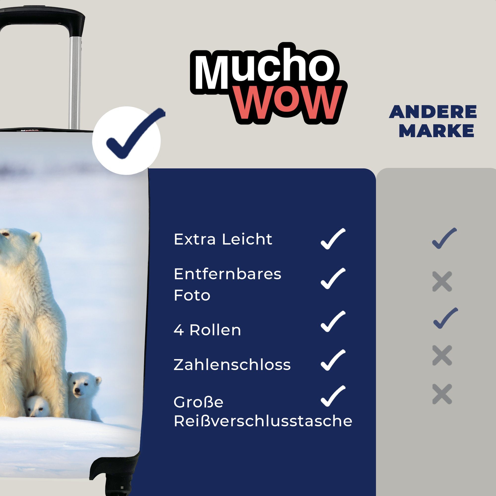 rollen, Eisbär Ferien, Reisekoffer Jungtiere, mit Rollen, - Trolley, Handgepäckkoffer Handgepäck 4 MuchoWow - Schnee für Reisetasche