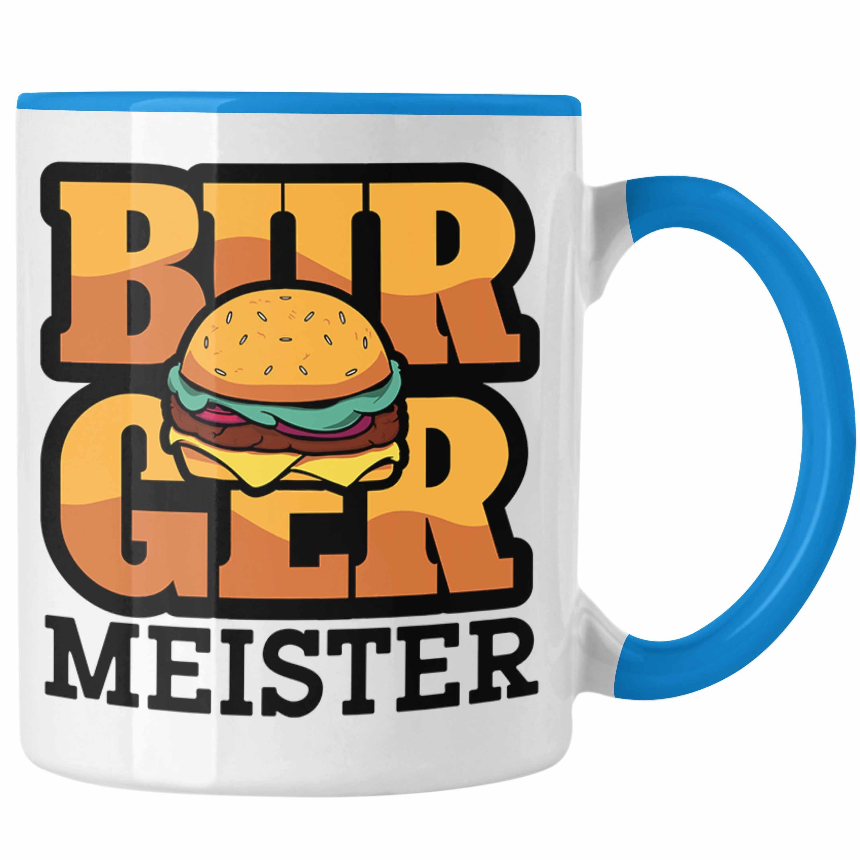 Trendation Tasse Burger Meister Tasse Geschenk Spruch Grillen Sommer Burger Liebhaber G Blau