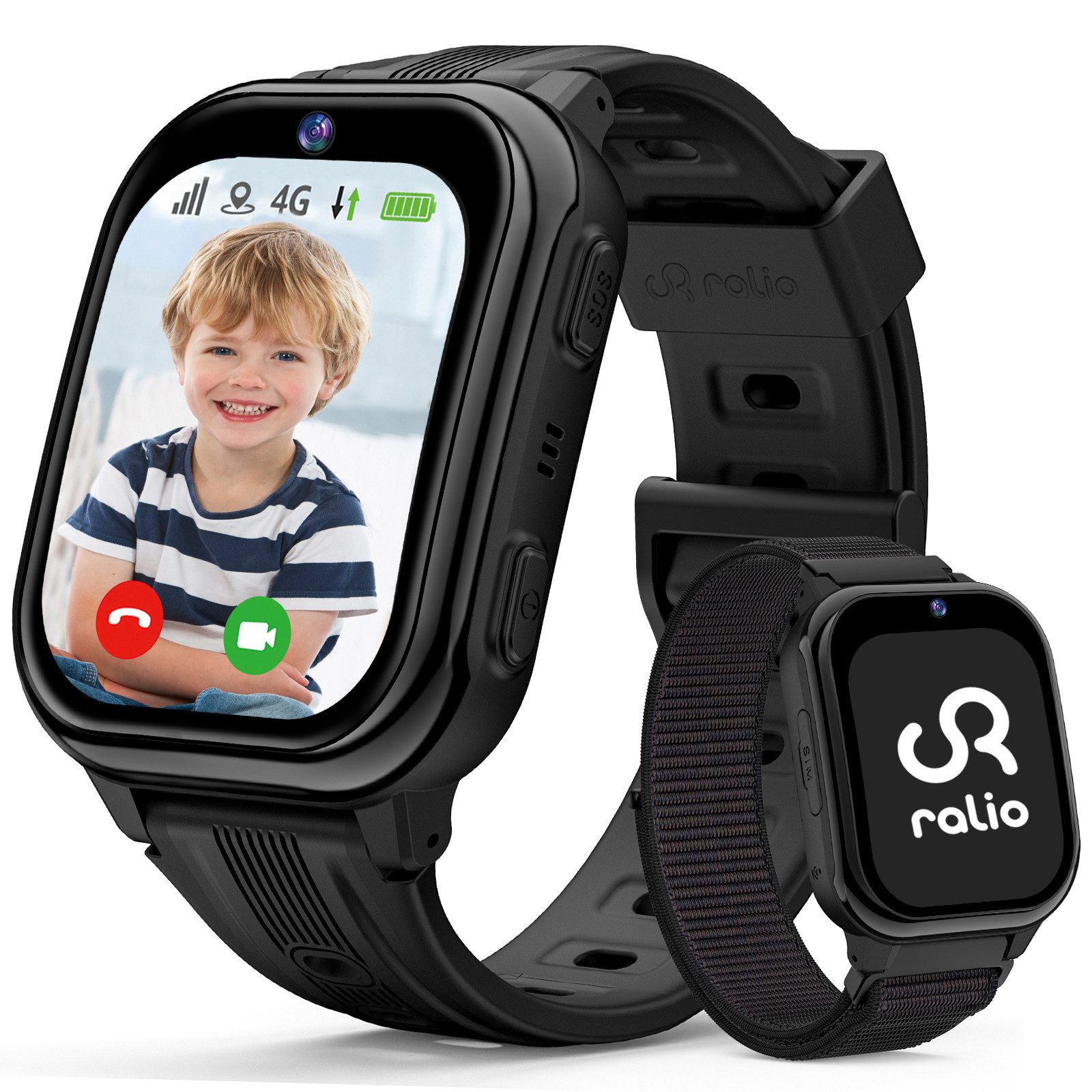 Ralio R5 Plus 4G Smartwatch Kinder, Kinderuhr mit gebogenes Ultra-HD-Display Smartwatch (gebogenes Ultra-HD-Display cm/1.7 Zoll) 3 Tage Akkulaufzeit, GPS-Ortung, Kinderuhr mit HD-Videoanrufen, Schulmodus, SOS, Familien-Gruppenchat und mehr, Zwei Armbänder (hautfreundliches Silikon & hypoallergenes Nylon), Kinder Watch für Mädchen Jungen 3-16 Jahre – Geschenk für kinder