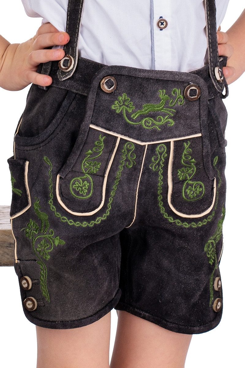 Isar-Trachten Lederhose Lederhose Kinder - HENNY - anthrazit/grün