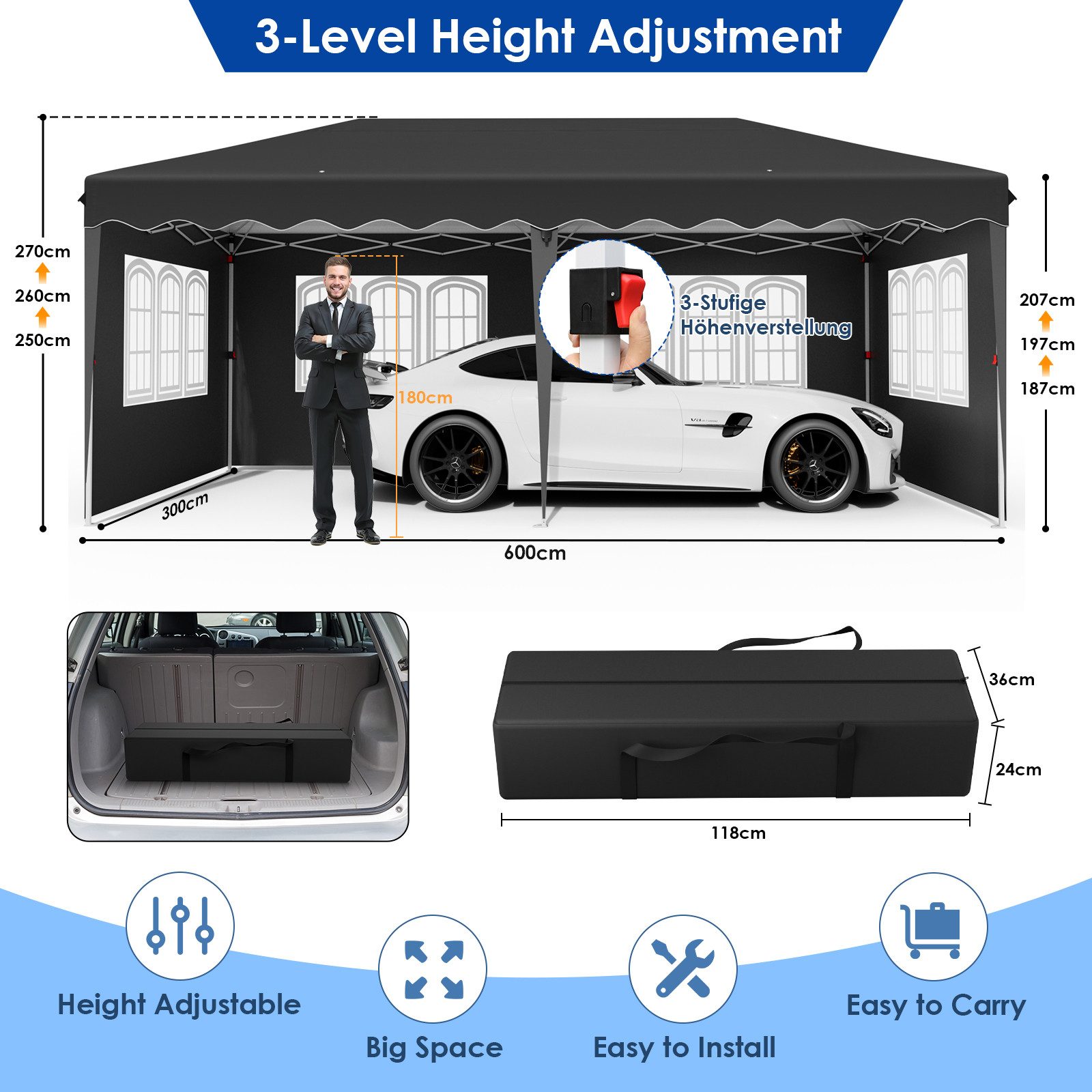 TLGREEN Faltpavillon Pavillon 3x6 Wasserdicht Stabil günstig online kaufen