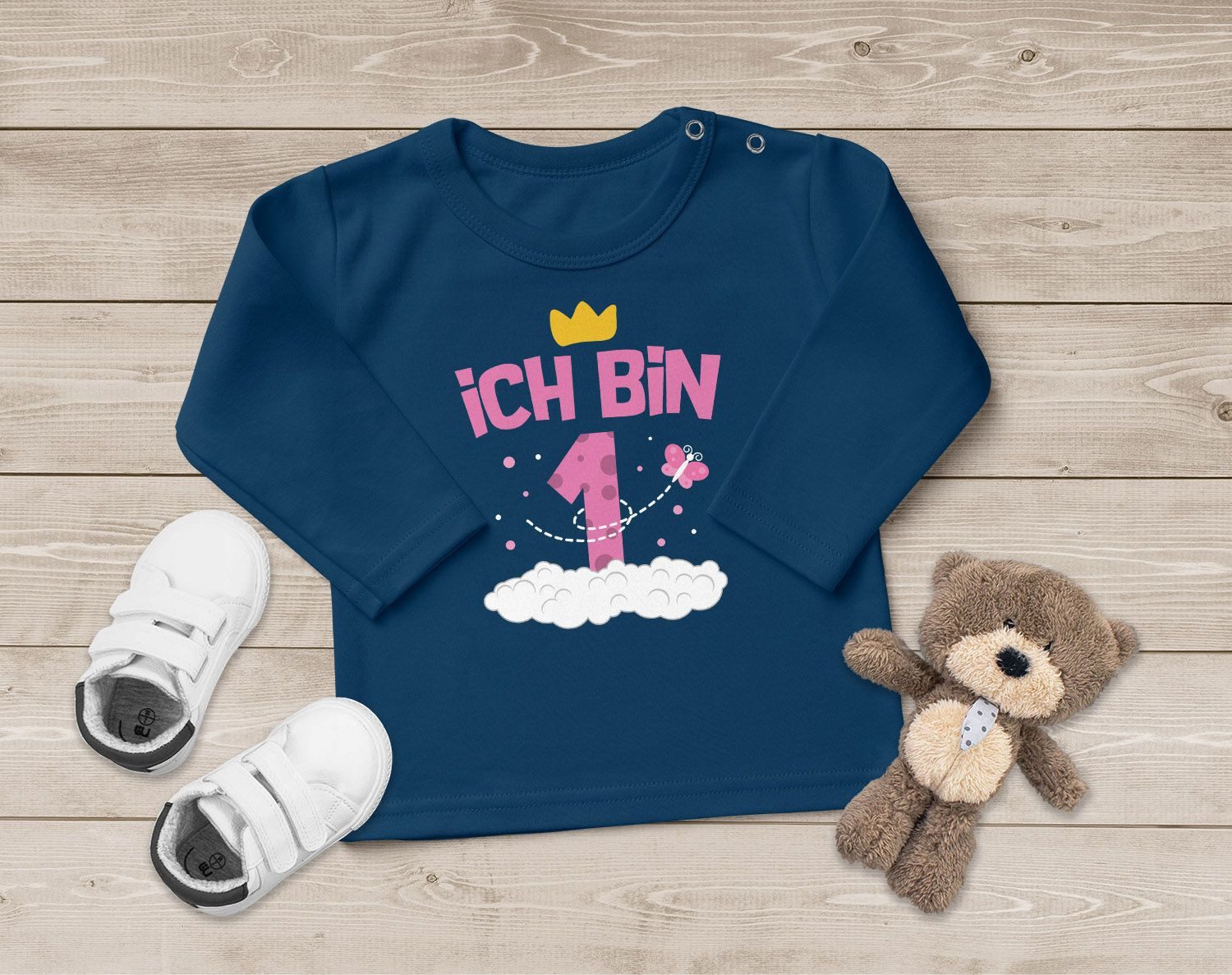 MoonWorks Rundhalsshirt Baby Langarm-Shirt 1. Geburtstag Ich bin 1 Zahl Alter