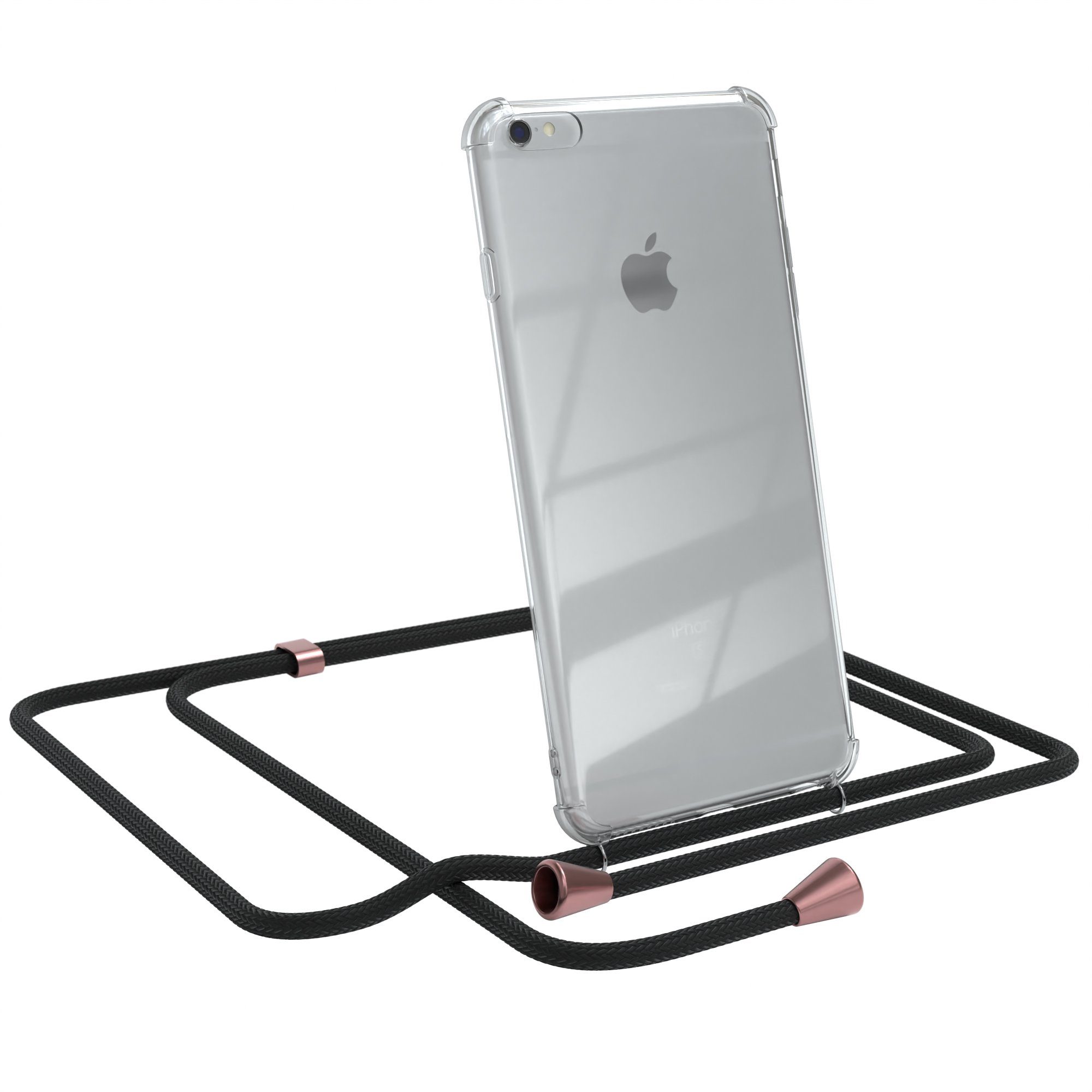 EAZY CASE Handykette Hülle mit Kette für Apple iPhone 6 Plus / 6S Plus 5,5 Zoll, Handykordel Smartphonekette für Unterwegs Festivalbag Schwarz Rosé