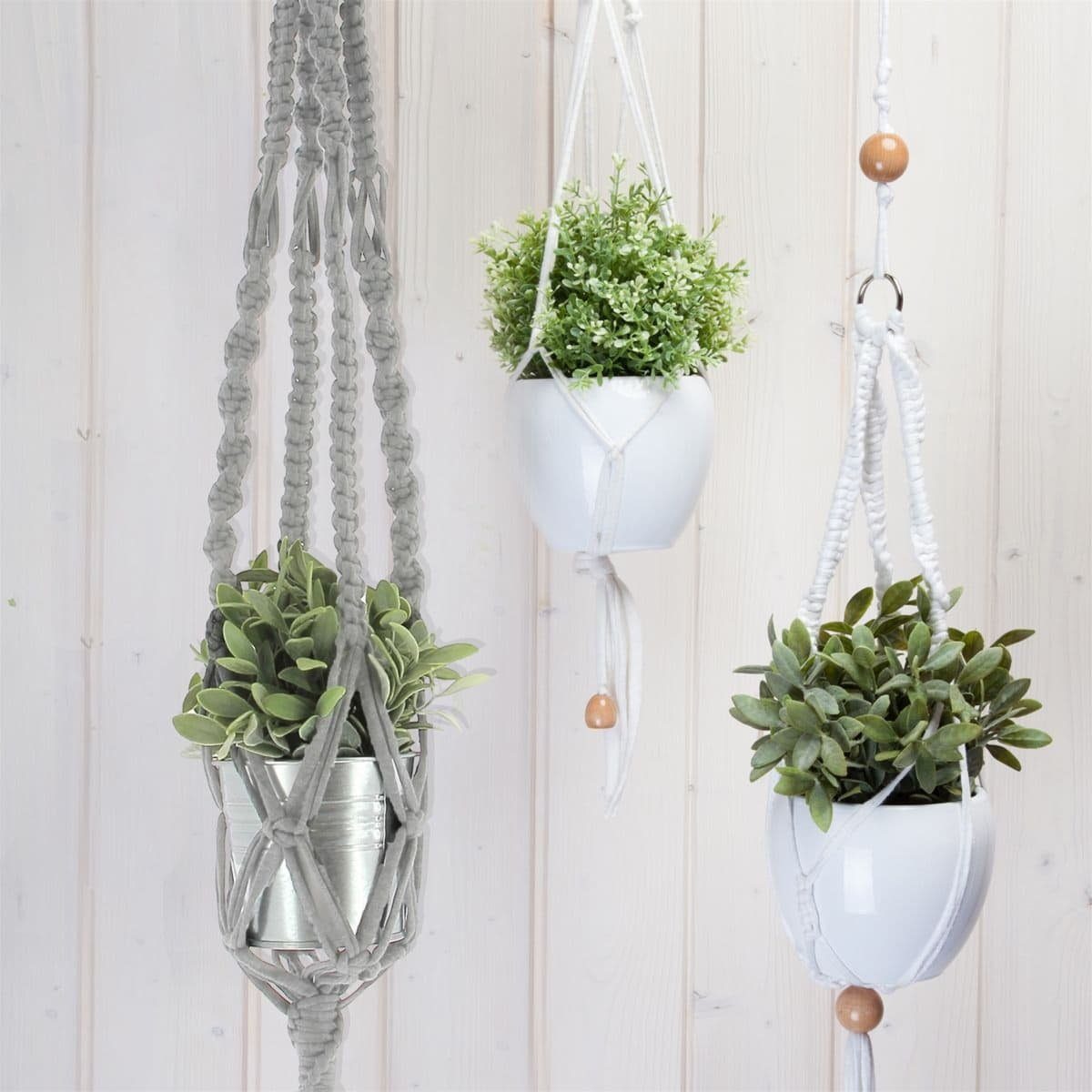 Kreativset Hoooked Makramee Set Blumenampel Grau DIY