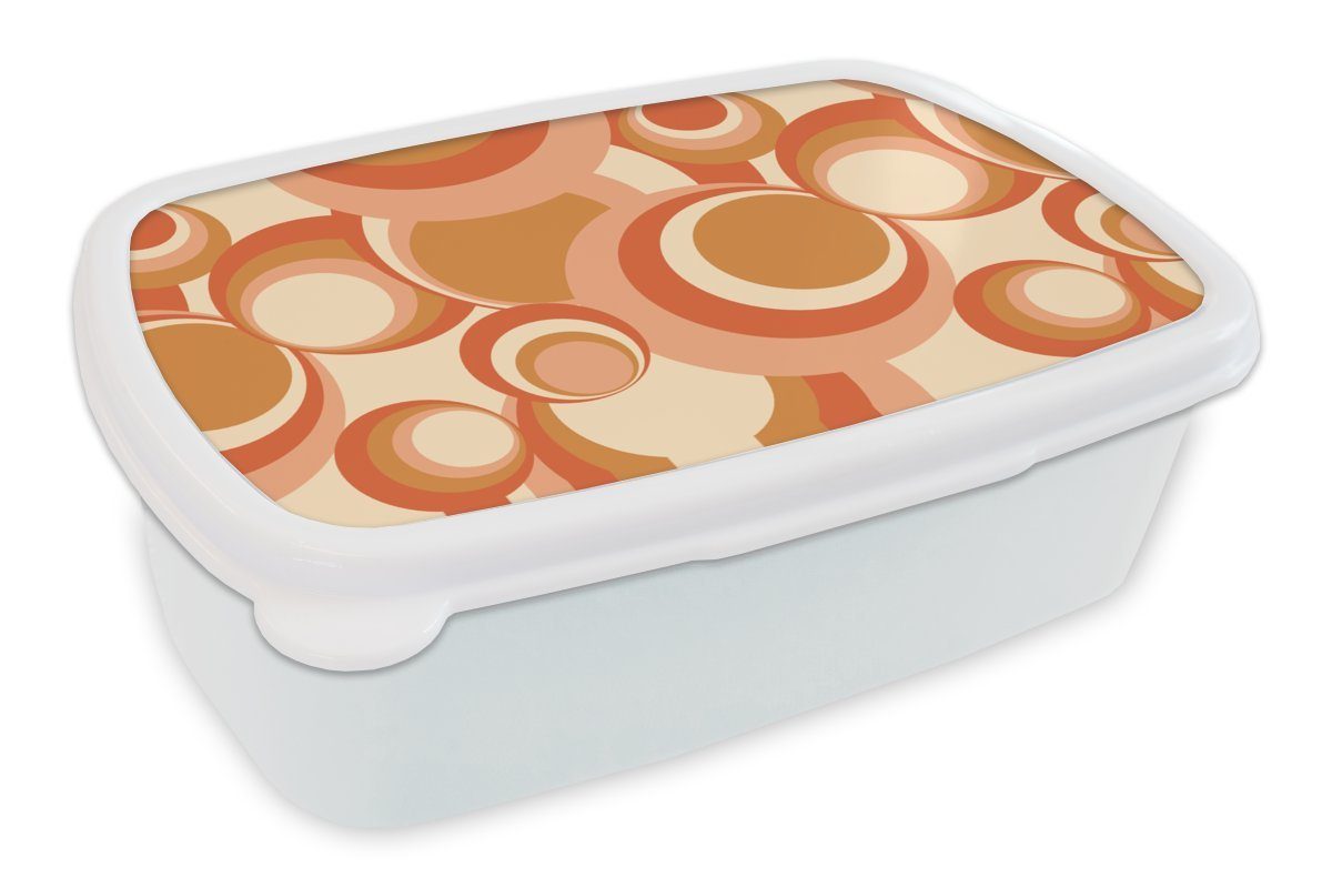 MuchoWow Lunchbox Kreis - Retro - Muster, Kunststoff, (2-tlg), Brotbox für Kinder und Erwachsene, Brotdose, für Jungs und Mädchen weiß