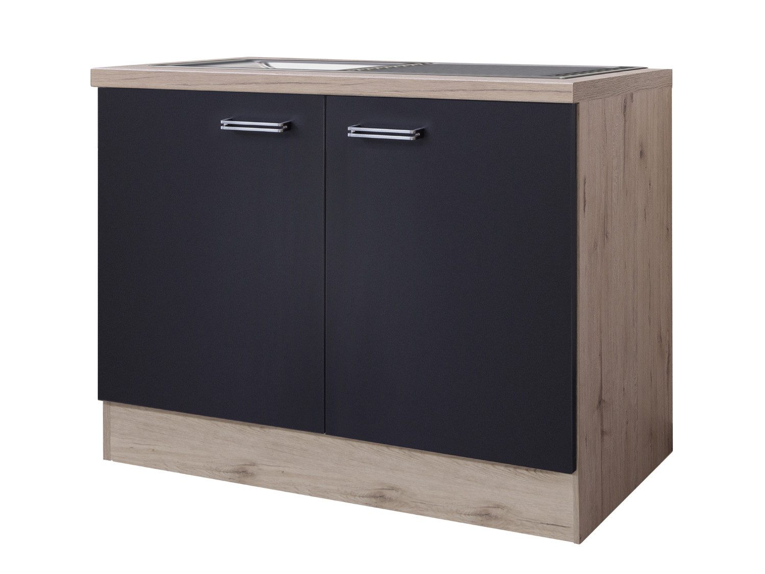 Flex-Well Spülenunterschrank Spülenunterschrank mit Arbeitsplatte & Spüle - 100 cm breit - Anthrazi