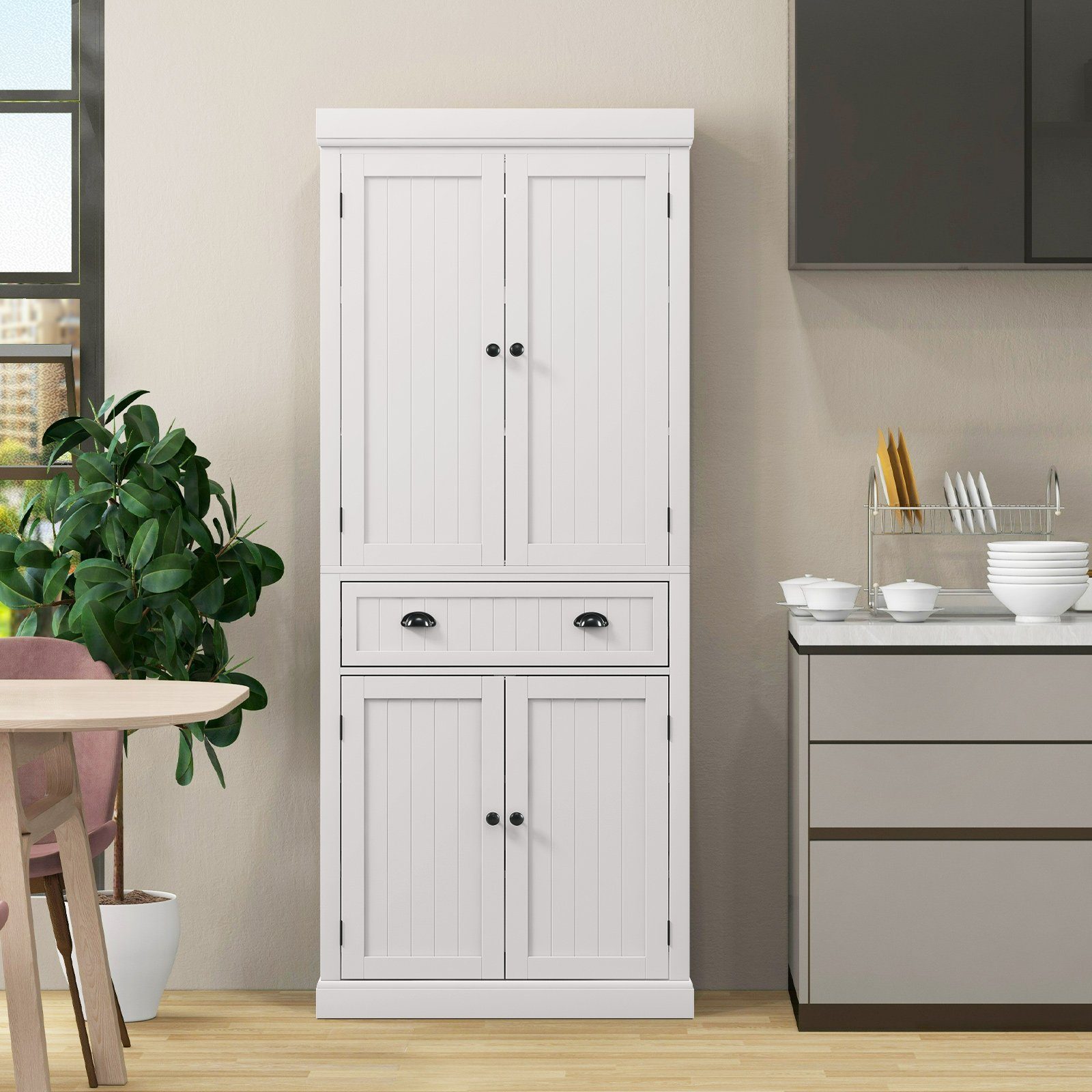 COSTWAY Küchenbuffet Hochschrank mit verstellbarer Regalen&Schublade, günstig online kaufen