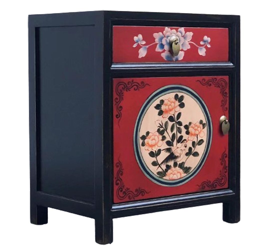 OPIUM OUTLET Nachtkommode Nachtkästchen Nachtschrank Schrank Nachtkonsole Kommode (Breite x Tiefe x Höhe: 45 x 33 x 55 cm, Asia Möbel komplett montiert), asiatisch chinesisch orientalisch vintage