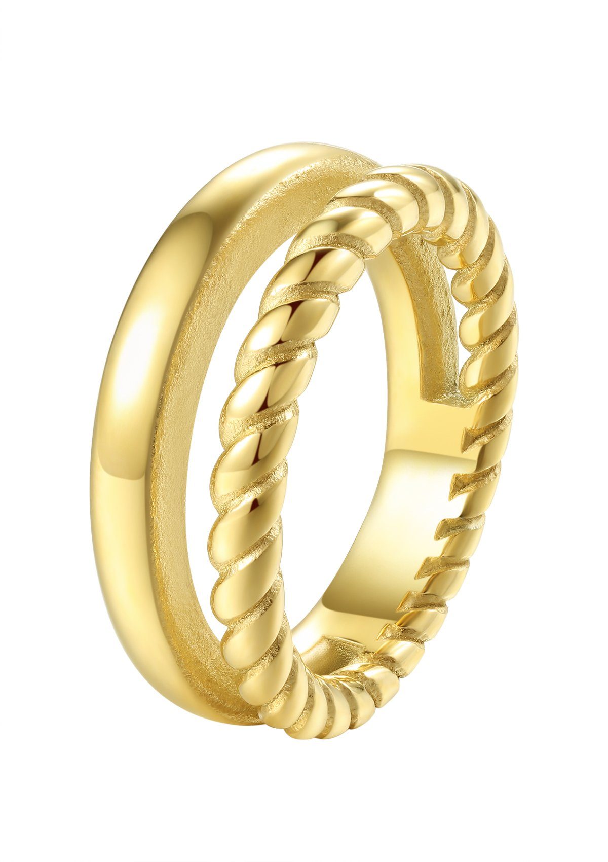 Hey Happiness Fingerring Doppelt Band Ring für Damen, vergoldet,  Zweireihiger Ring aus Edelstahl, wasserfest