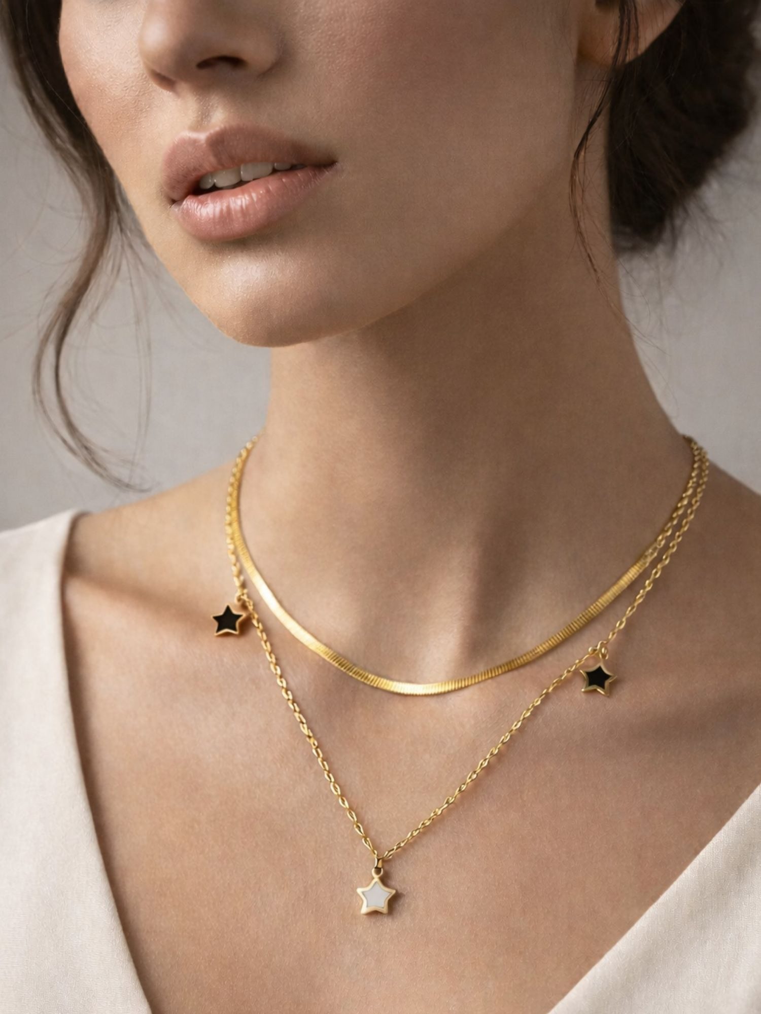 BS Schmuckdesign Statementkette Halskette Damen mehrreihige Layer Halskette (inkl. Geschenkbox), 18K vergoldet, hypoallergen & wasserfest