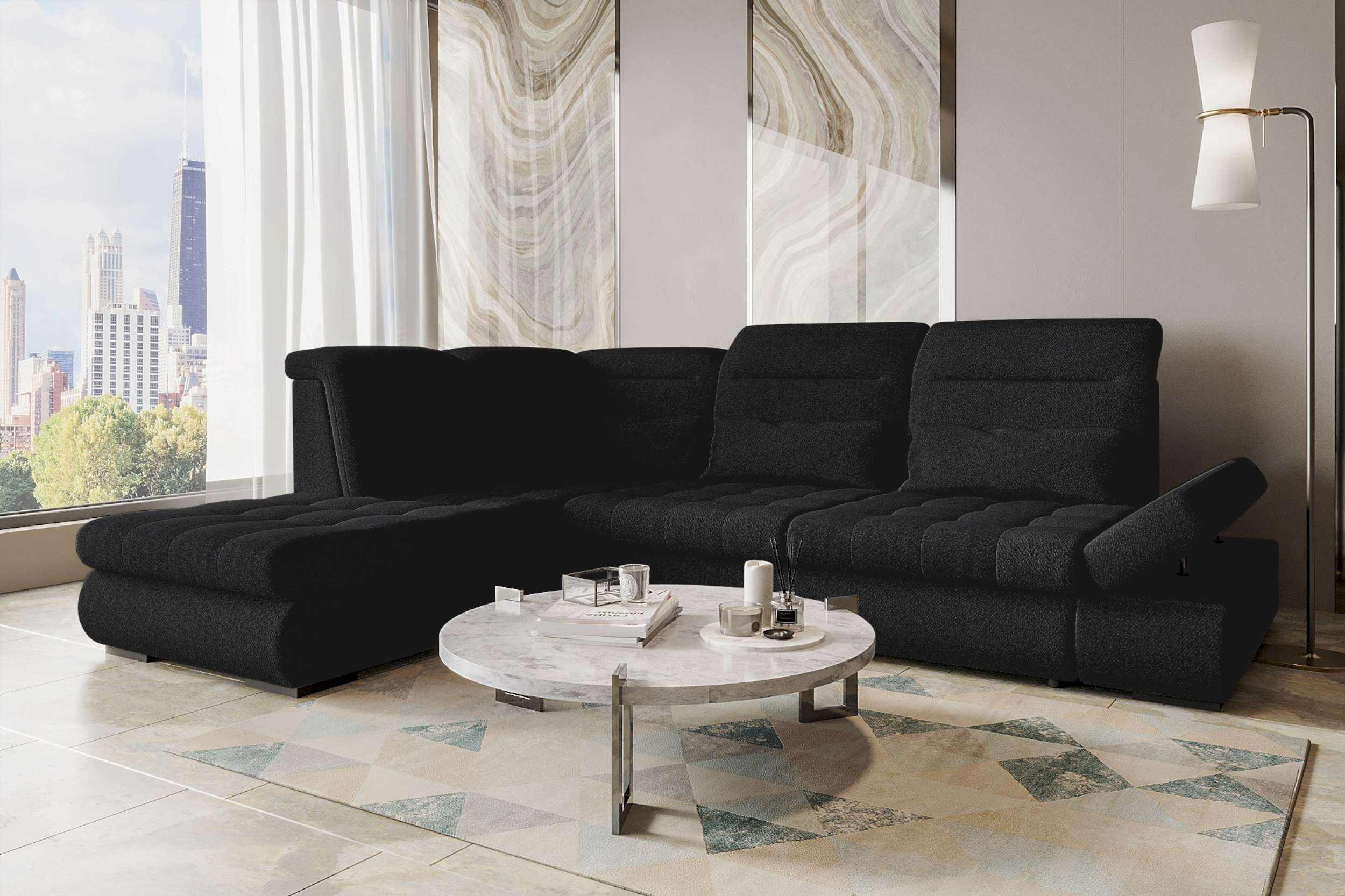 99rooms Ecksofa Toscana, Sofa L-Form, Eckcouch, Bettfunktion, Rundumbezug aus gepolstertem Strukturstoff NEVE