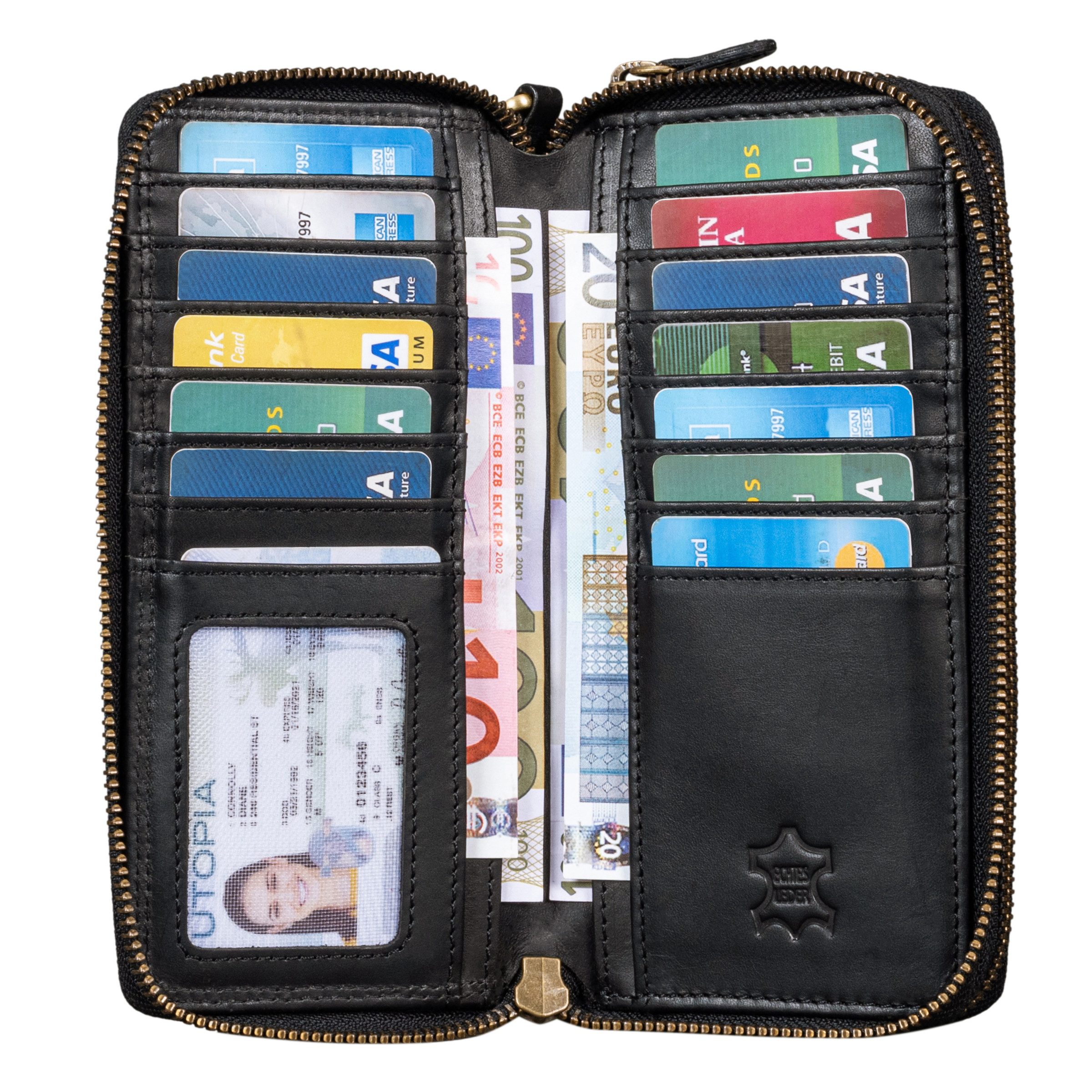 Benthill Geldbörse Damen Echt Leder Gross RFID Portemonnaie Groß XXL mit viel Platz, RFID-Schutz Kartenfächer Münzfach Reißverschlussfach – Bild 2 von 5