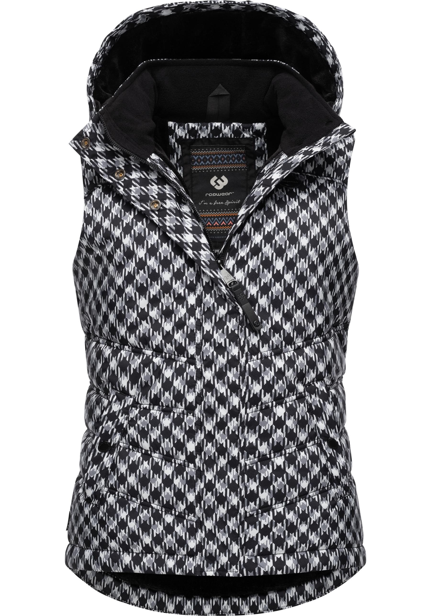 Ragwear Steppweste Hesty Print Weste mit abnehmbarer Kapuze und Hahnentritt Muster