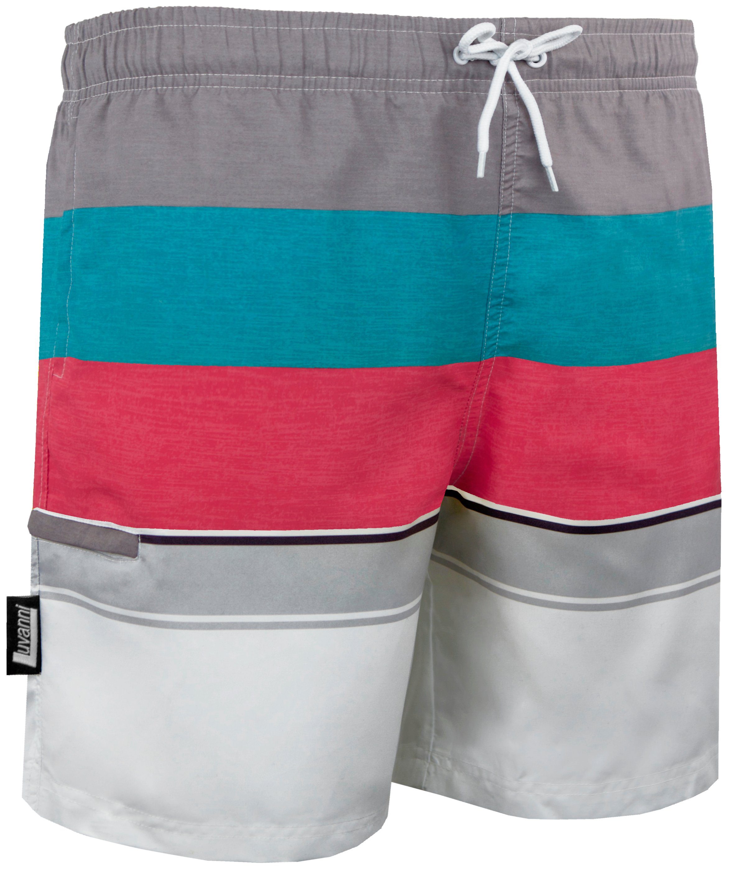 Luvanni Badehose Badehose Herren Badeshorts 600v33 Beachshorts Boardshorts Schwimmhose Männer mit Streifenmuster blau rot grau gelb Streifen
