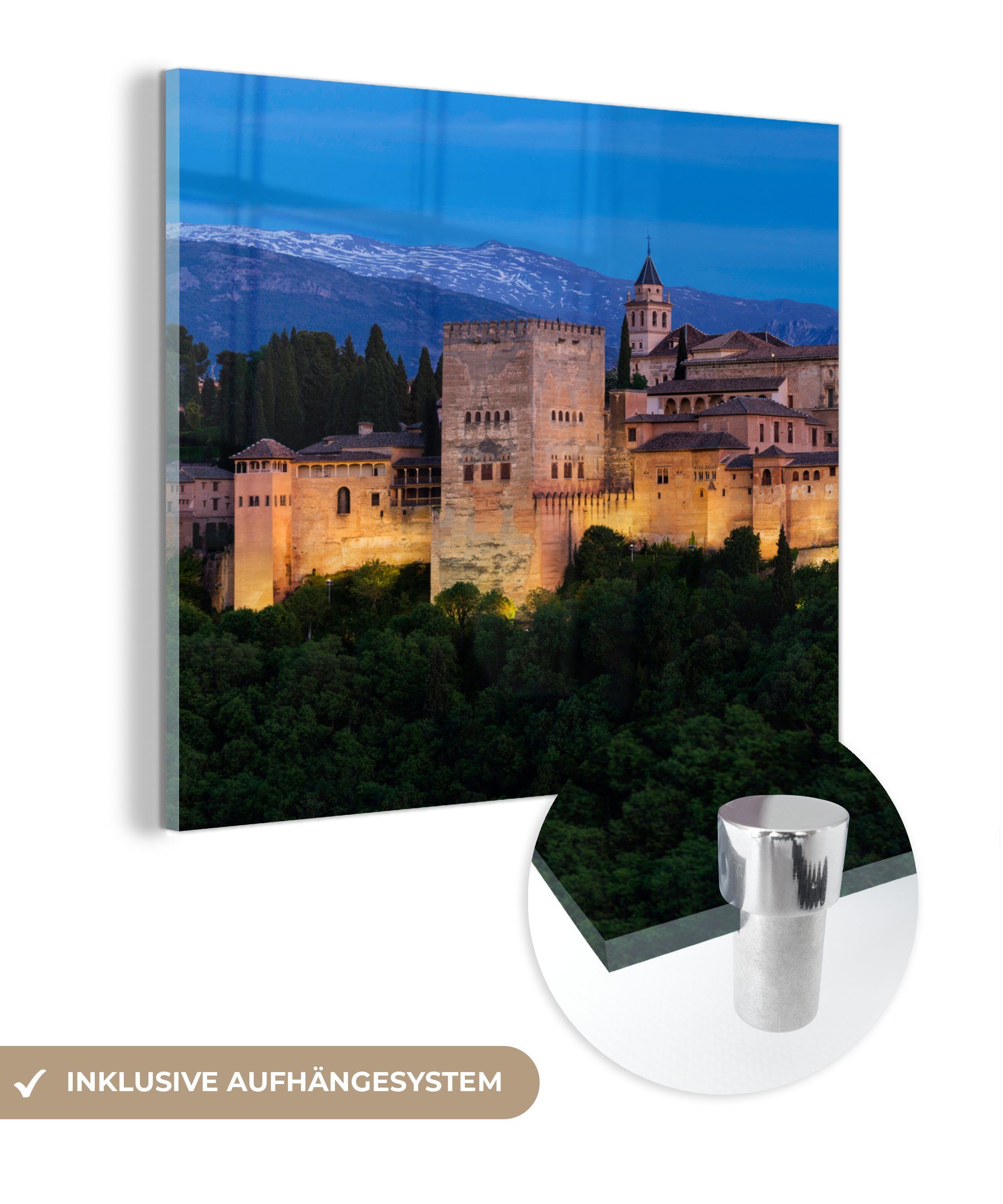 MuchoWow Acrylglasbild Beleuchtete Wände der Alhambra in Spanien, (1 St), Glasbilder - Bilder auf Glas Wandbild - Foto auf Glas - Wanddekoration