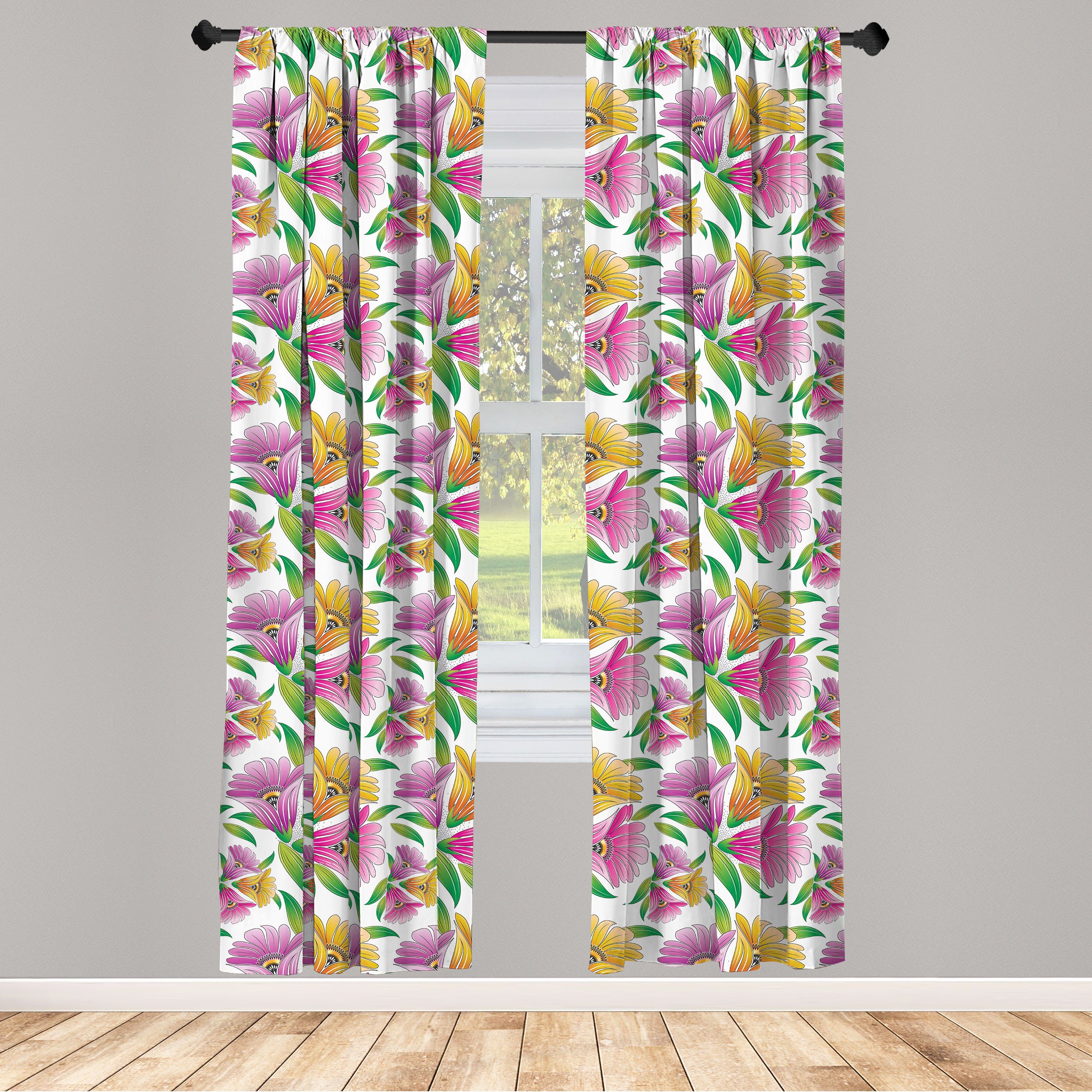Gardine Vorhang für Botanisch Microfaser, Frische Abakuhaus, Frühlingsblätter Dekor, Schlafzimmer Wohnzimmer