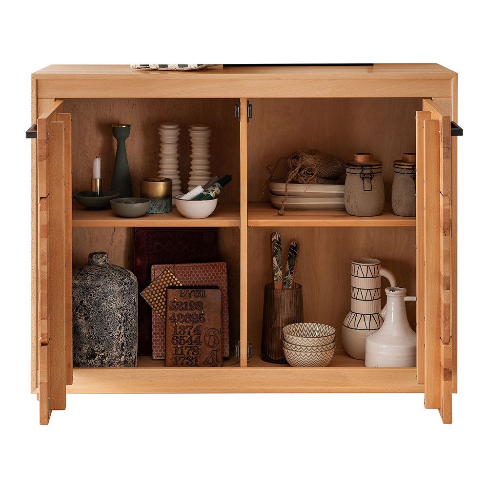 Lomadox Sideboard WINNIPEG-69, Kommode 110cm, Kernbuche massiv geölt, Hirnholz-Details, montiert